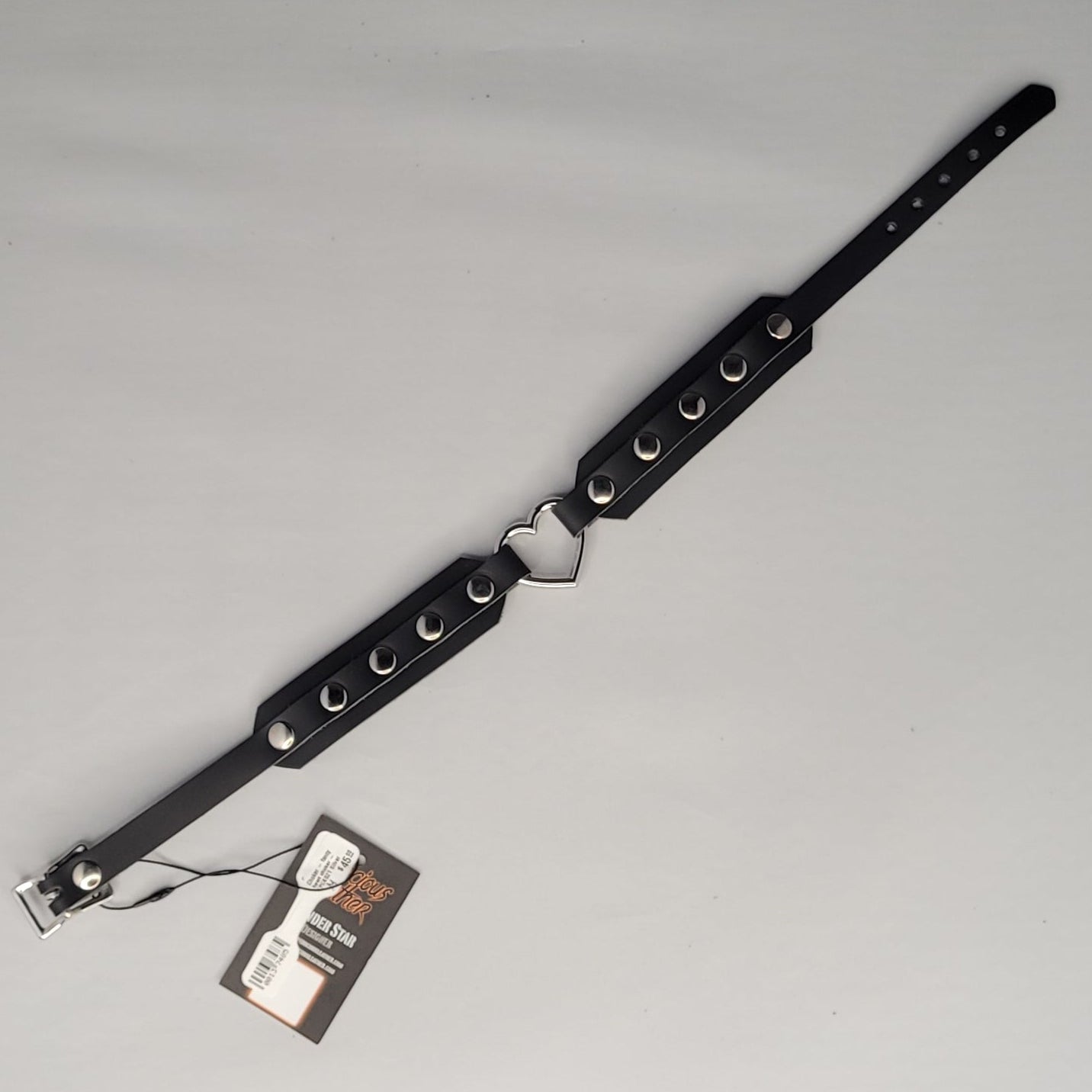 Choker - fancy heart choker - XPCK021 Silver Medium- Double Silver Heart Clouté MEDIUM