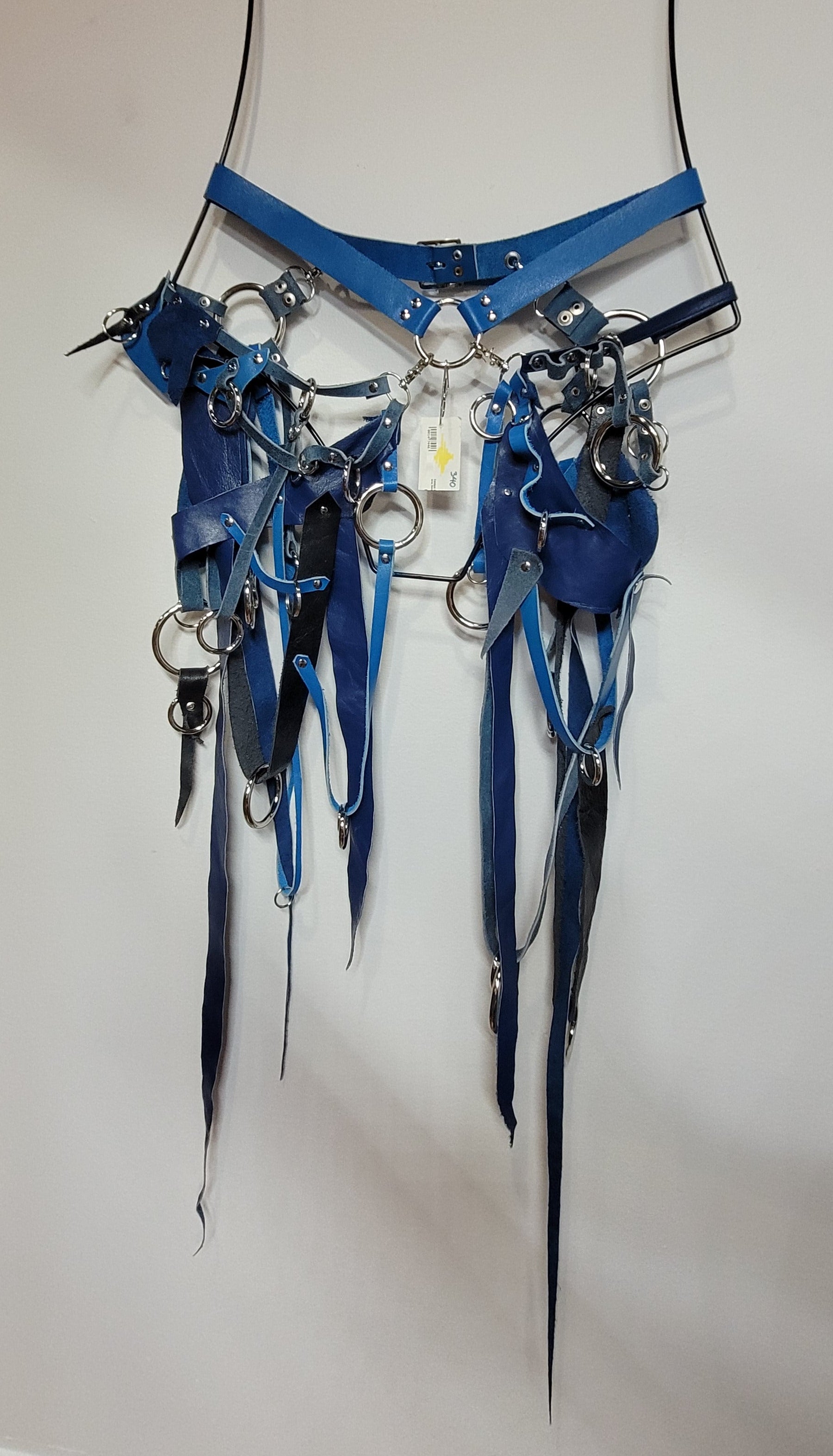 Ceinture Cuir Bleu avec Anneaux