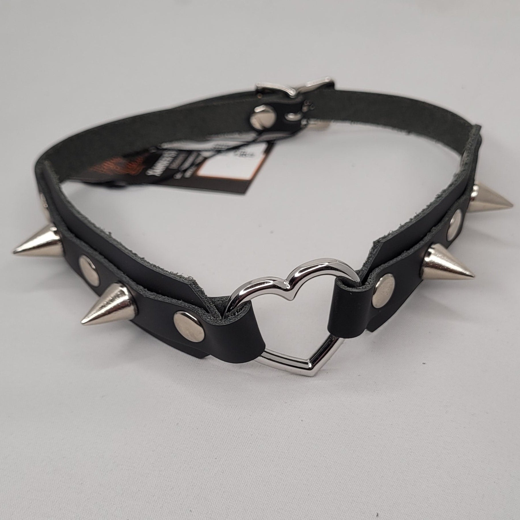 Choker - fancy heart choker - XPCK021 Silver Large - Double Silver Heart (Clouté OR with Spikes) LARGE