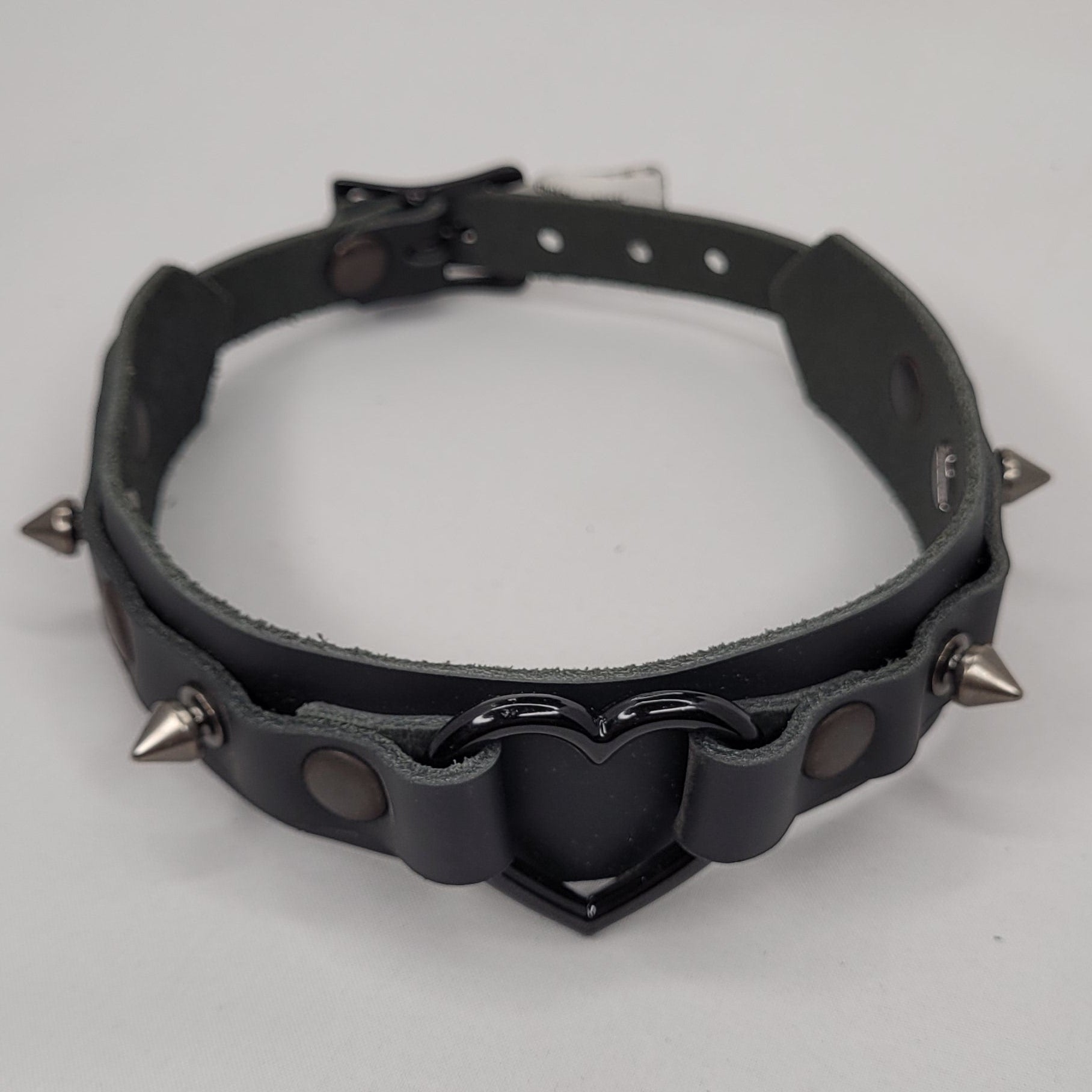 Choker - super fancy heart w spikes Black Small- Full Double Black (Cat ears Heart OR Simple Heart) with Spikes SMALL