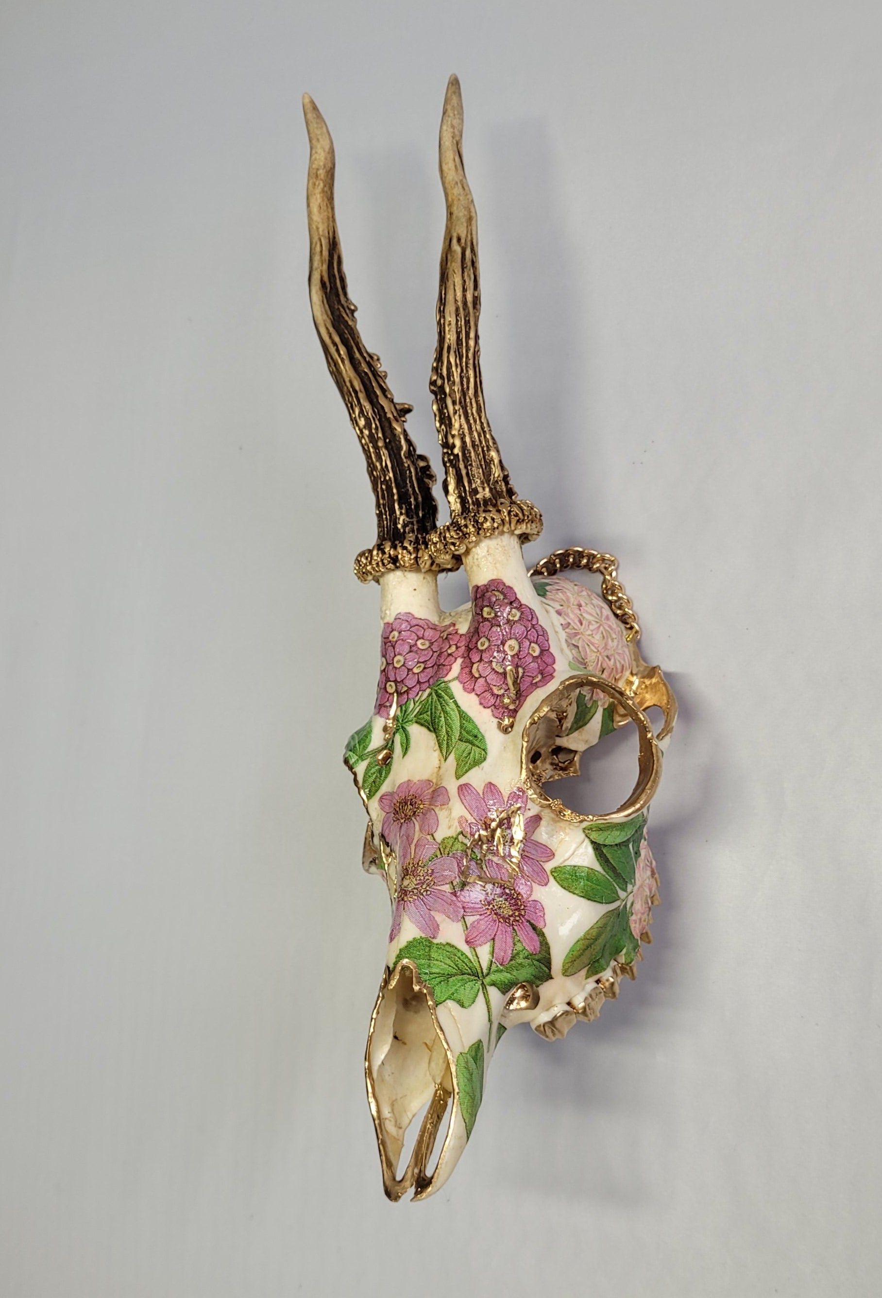 Crâne Renne Européen avec Lilas et Fleurs sauvages Mauve - European Reindeer Skull with Lilac & Wild flowers Purple