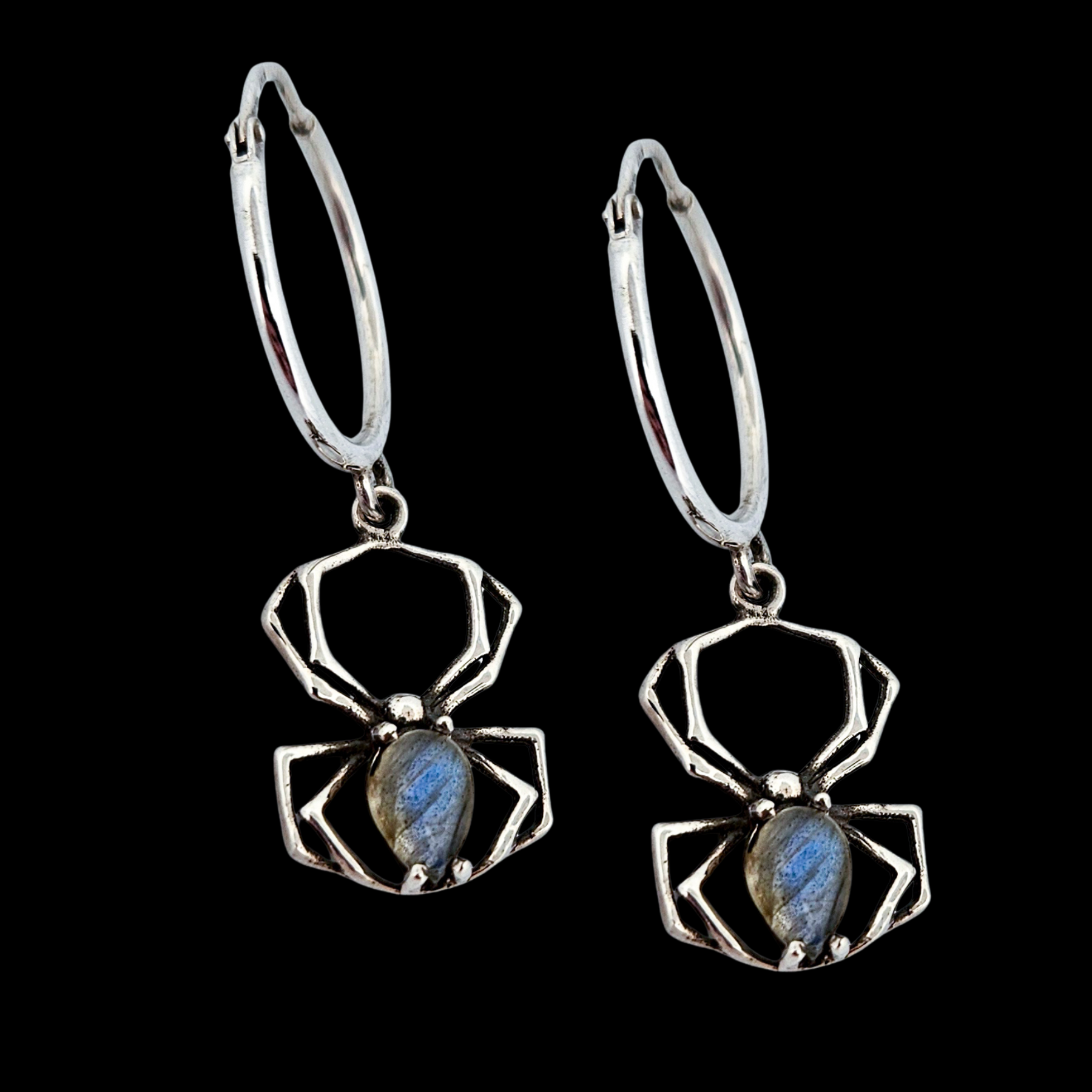 Labradorite Spider Hoop Earrings