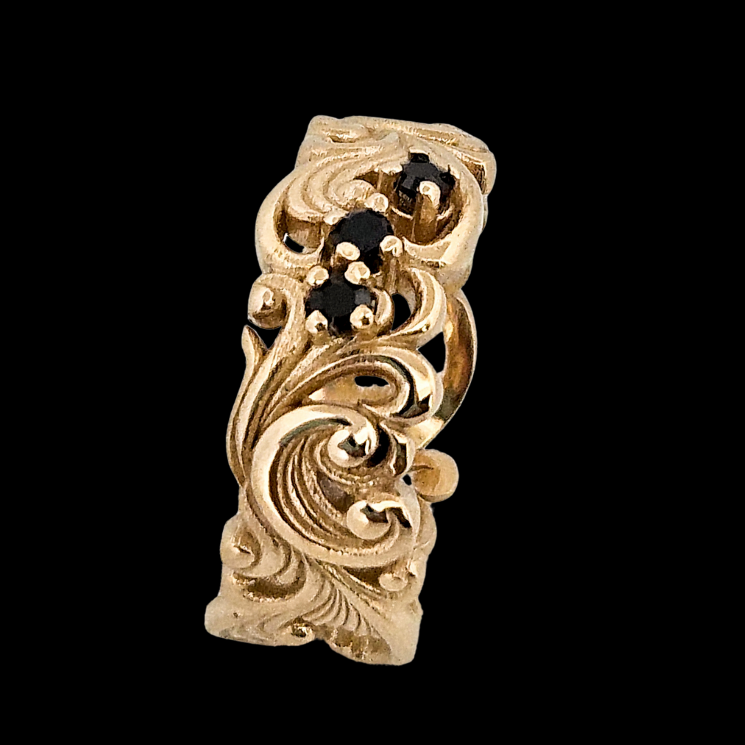 Delicate Rococo Ring Band - Gold and Black Diamonds - Inchoo Bijoux