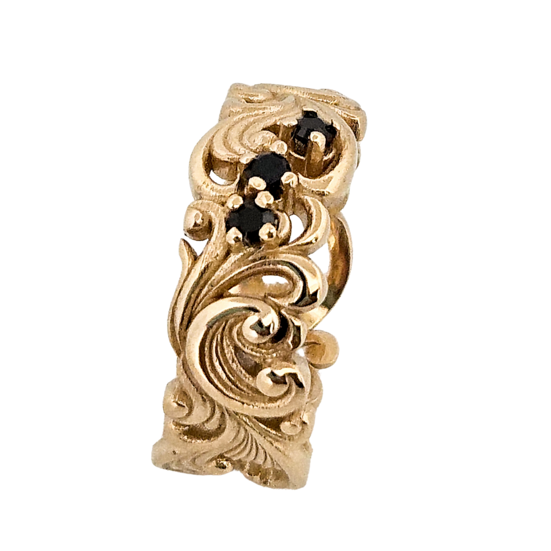 Delicate Rococo Ring Band - Gold and Black Diamonds - Inchoo Bijoux