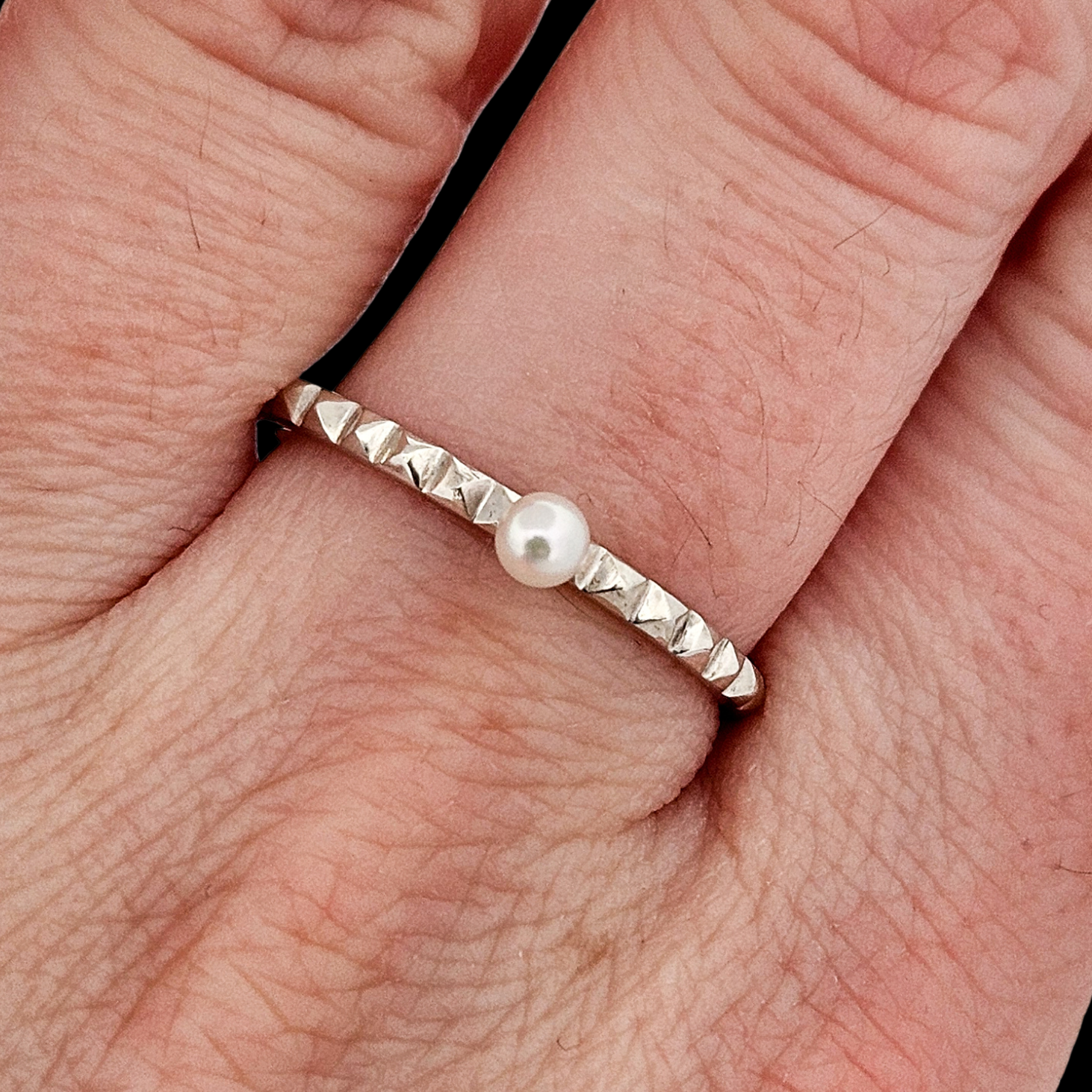 Thin Studded Pearl Ring Sterling Silver - Inchoo Bijoux