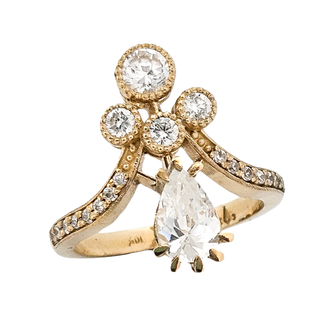 Antique Pear - Gold and Diamond Ring - Inchoo Bijoux