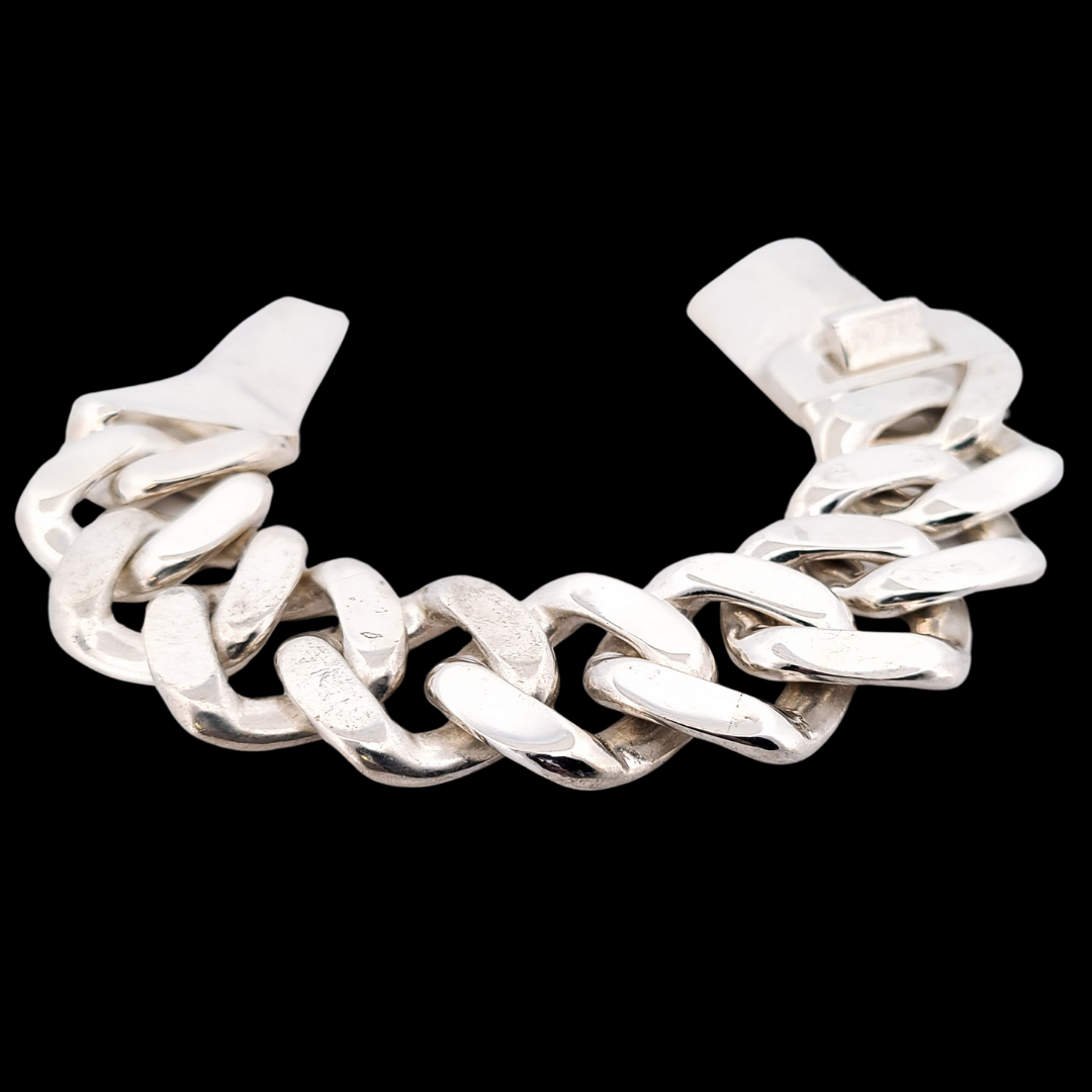 Bulky Huge Gourmette Bracelet, Chunky, Heavy Sterling Silver Rocker