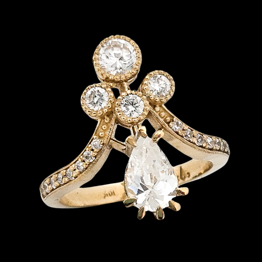 Antique Pear - Gold and Diamond Ring - Inchoo Bijoux
