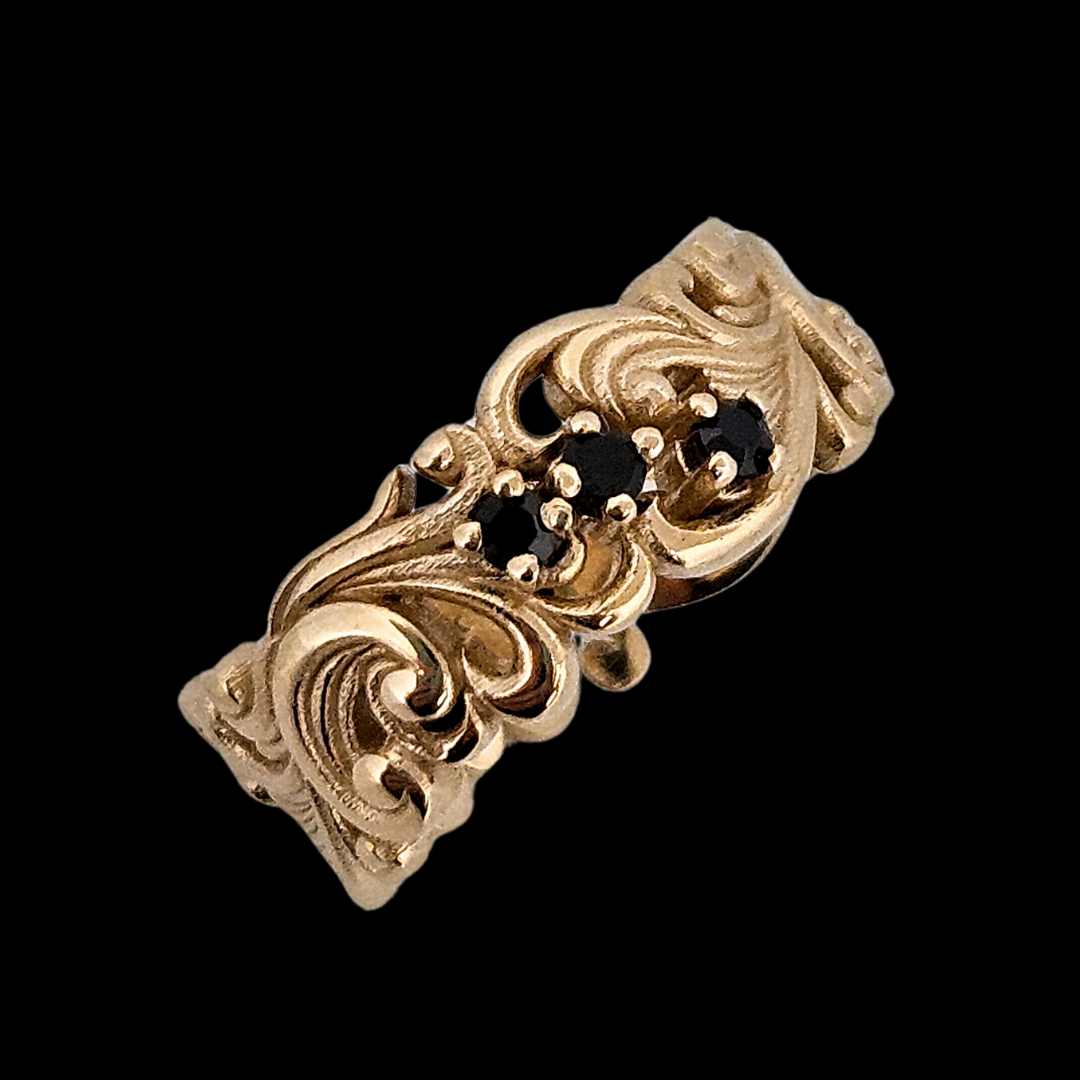Delicate Rococo Ring Band - Gold and Black Diamonds - Inchoo Bijoux