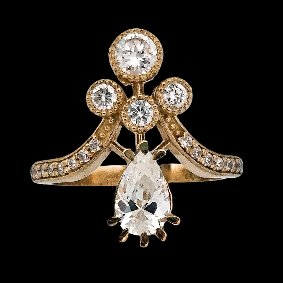 Antique Pear - Gold and Diamond Ring - Inchoo Bijoux