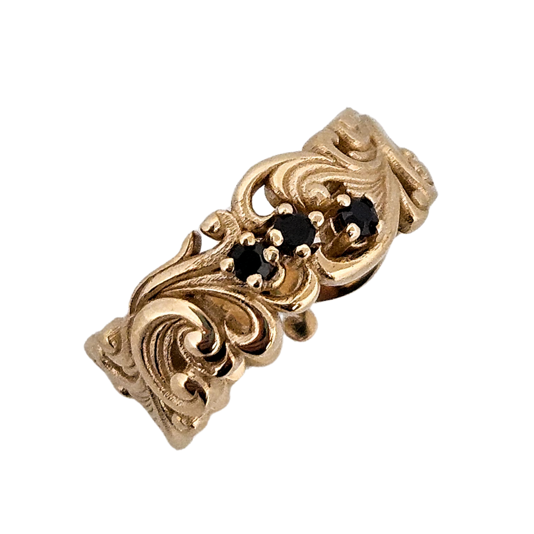 Delicate Rococo Ring Band - Gold and Black Diamonds - Inchoo Bijoux