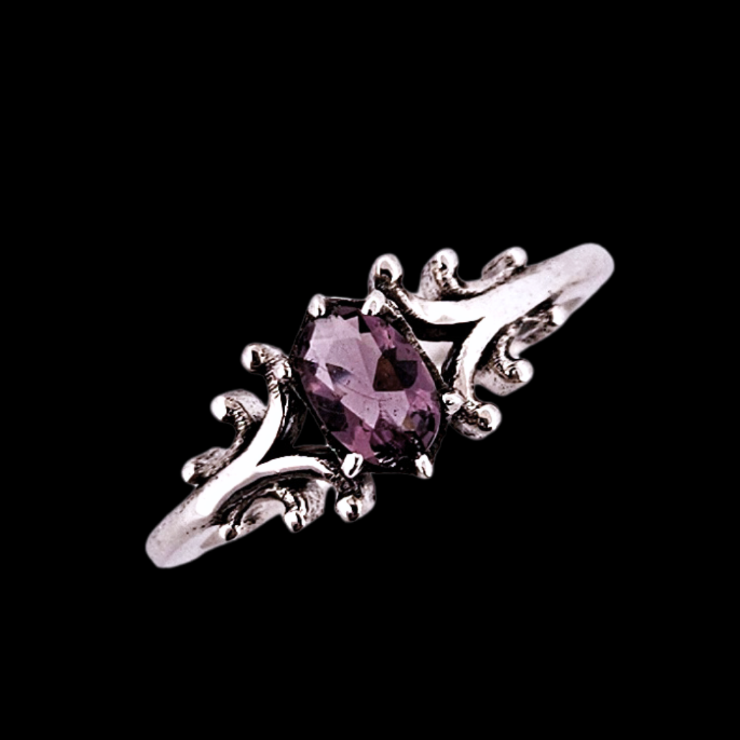 Small Temple Ring Sterling Silver Amethyst - Gemstone Options