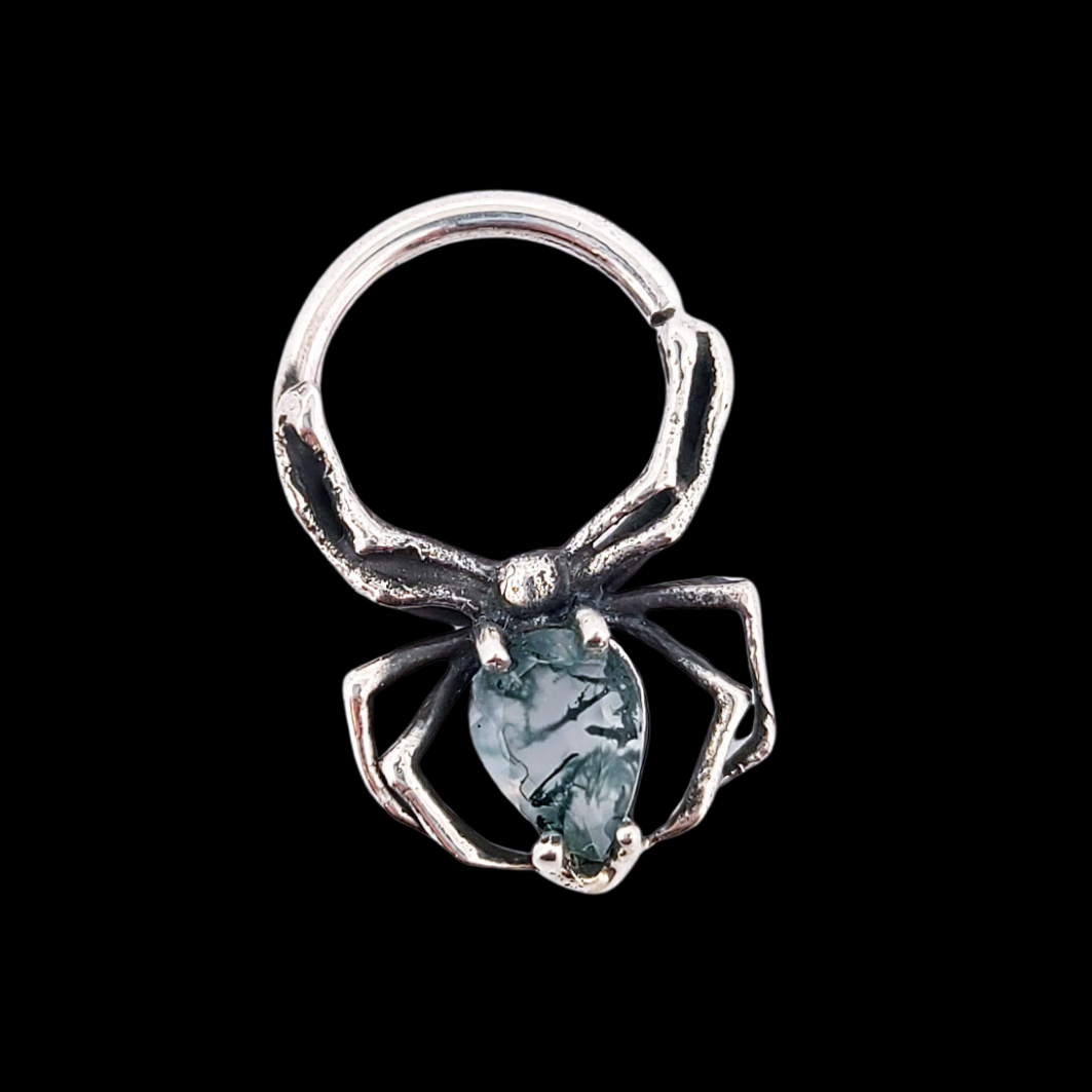 Green Moss Agate Spider Septum Piercing