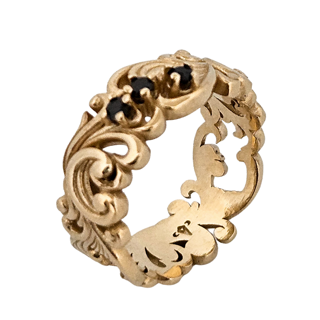 Delicate Rococo Ring Band - Gold and Black Diamonds - Inchoo Bijoux