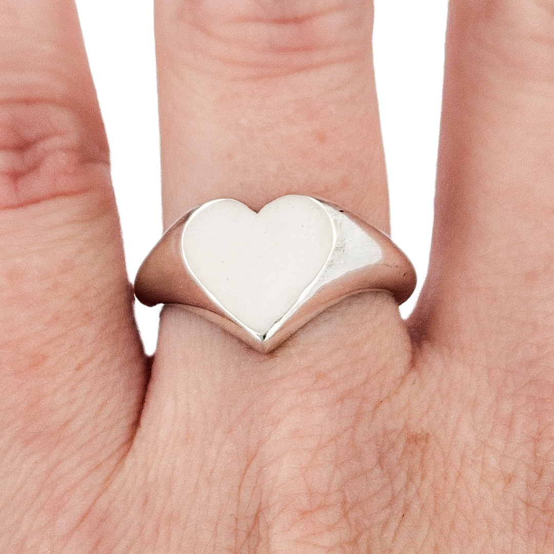 Heart Signet Ring - Sterling Silver - Inchoo Bijoux