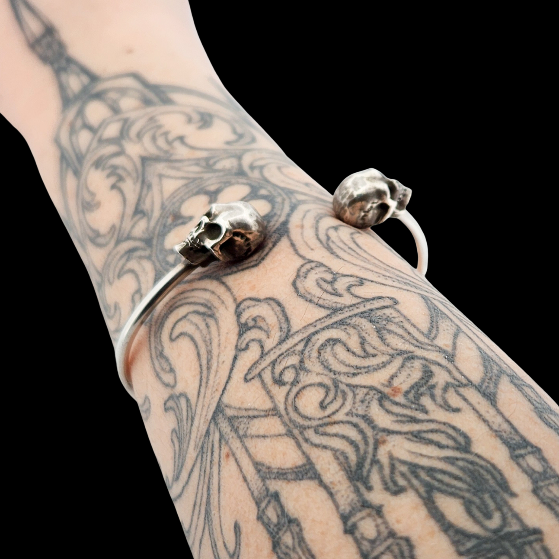 Sterling Silver Open Adjustable Skull Bracelet - Inchoo Bijoux
