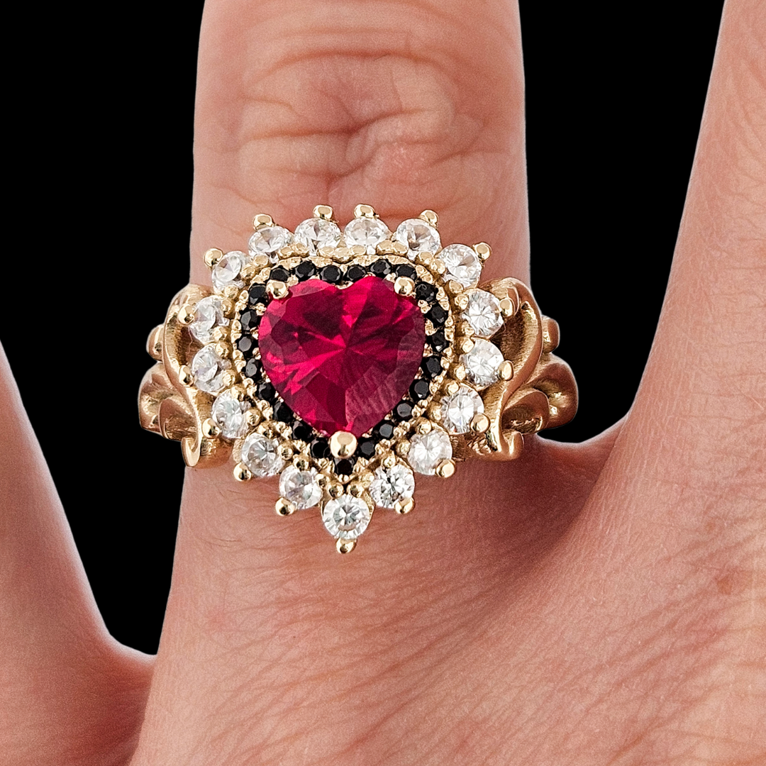 Immaculate Sacred Heart Ring - Gold, Garnet and Diamonds - Inchoo Bijoux