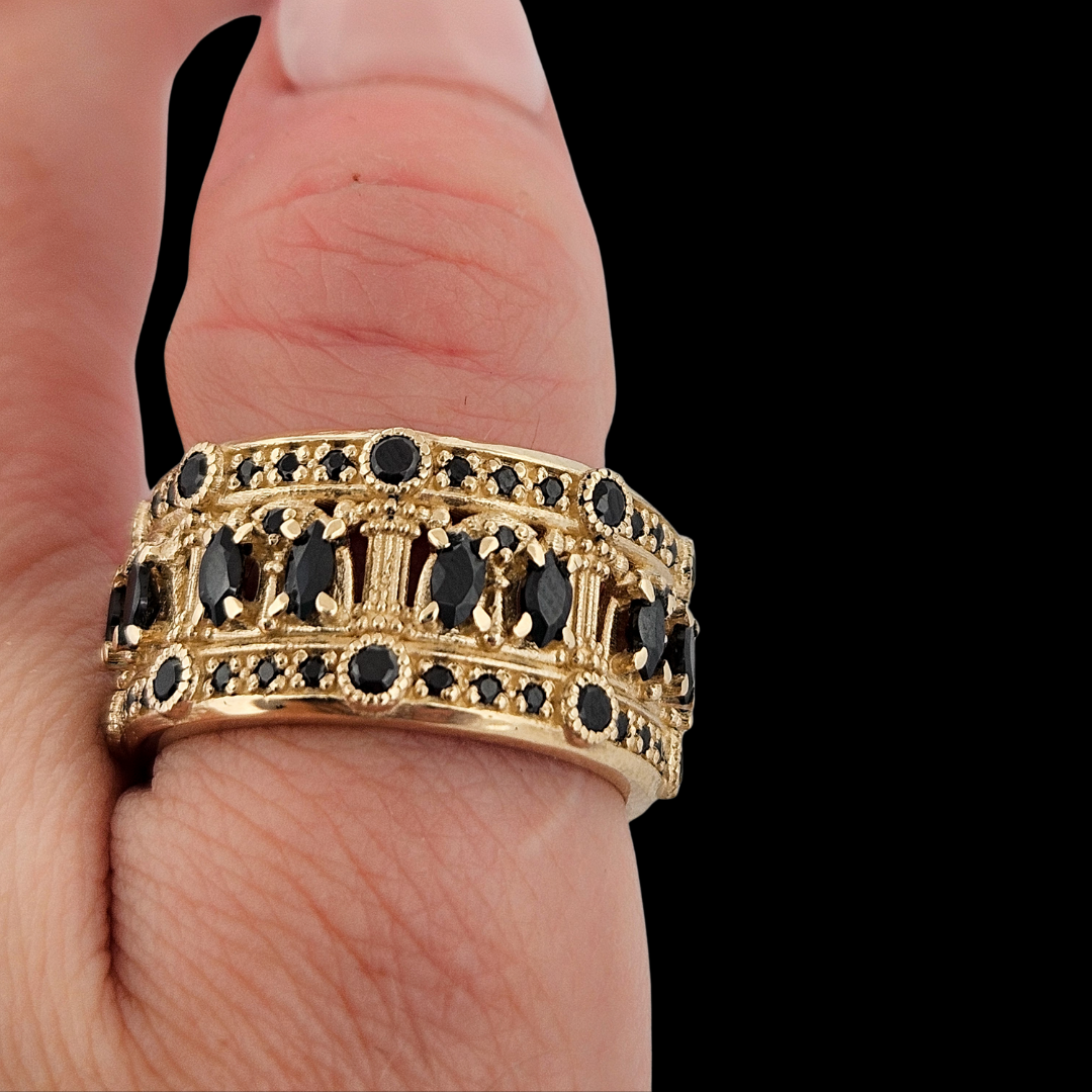 Worship Me Ring Band - Gold and Black Diamonds - Inchoo Bijoux