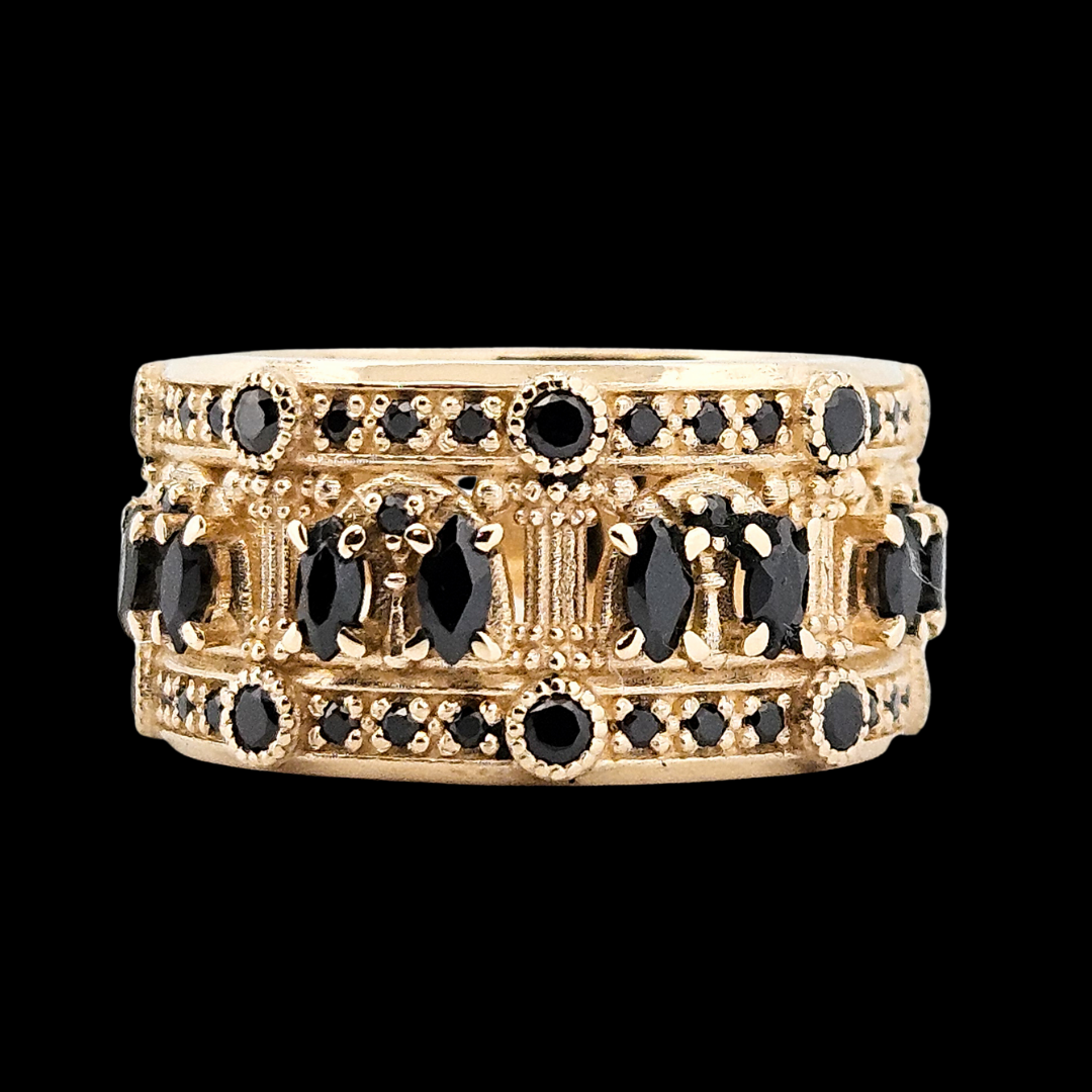 Worship Me Ring Band - Gold and Black Diamonds - Inchoo Bijoux