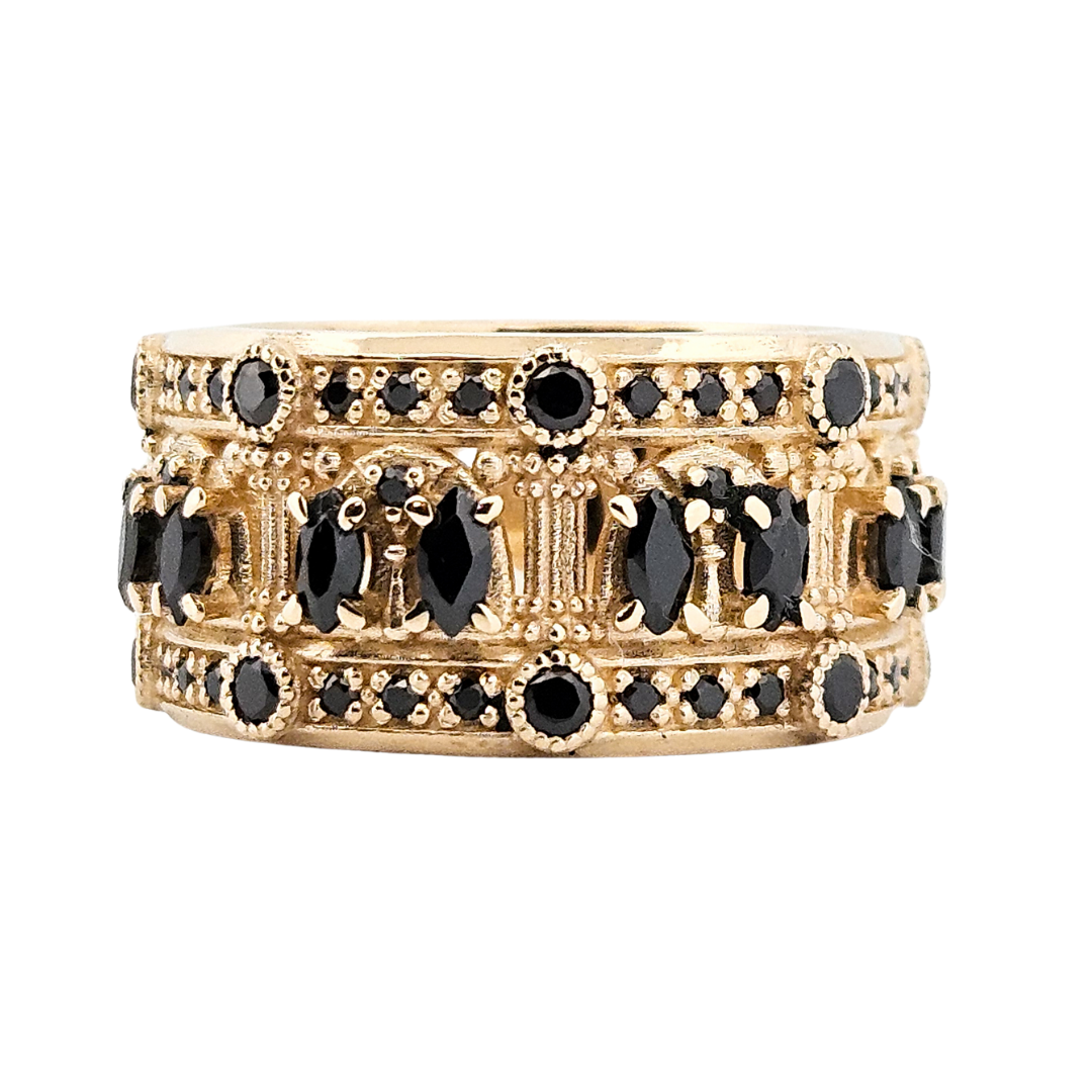 Worship Me Ring Band - Gold and Black Diamonds - Inchoo Bijoux
