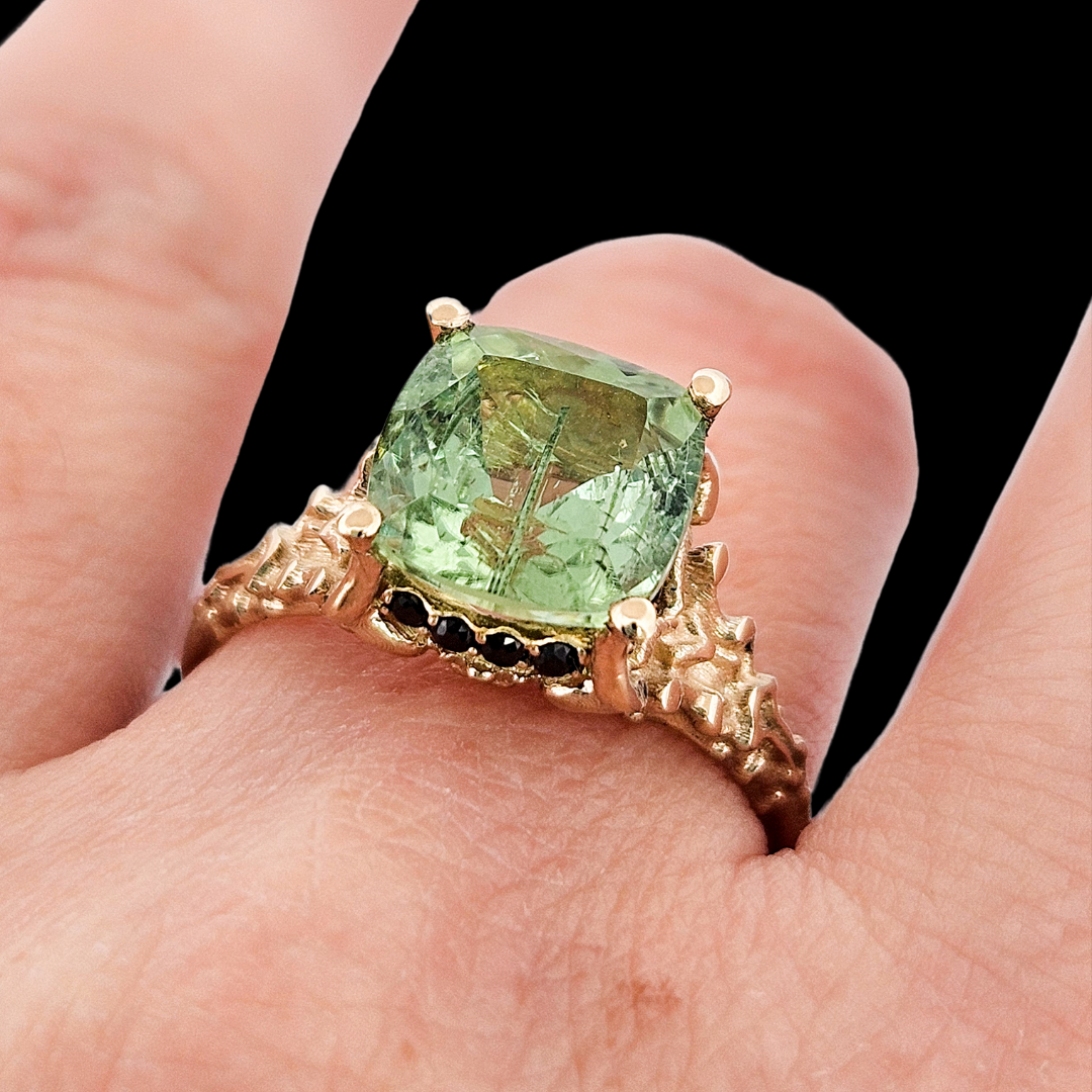 Death and Disco Gold Ring N2 - Green Tourmaline & Black Diamonds - Inchoo Bijoux
