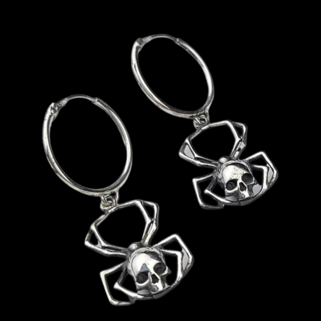 Skull Spider Hoops in Silver