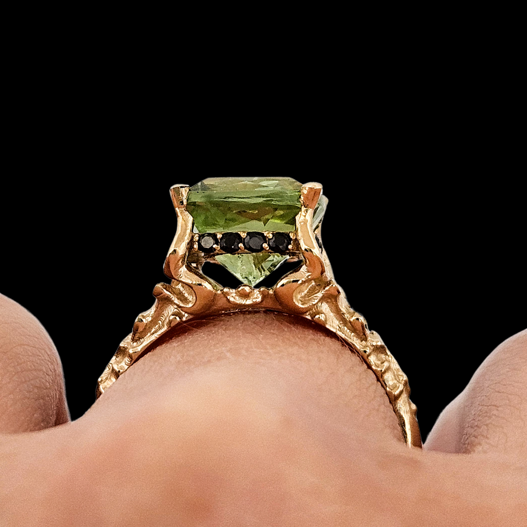 Death and Disco Gold Ring N2 - Green Tourmaline & Black Diamonds - Inchoo Bijoux