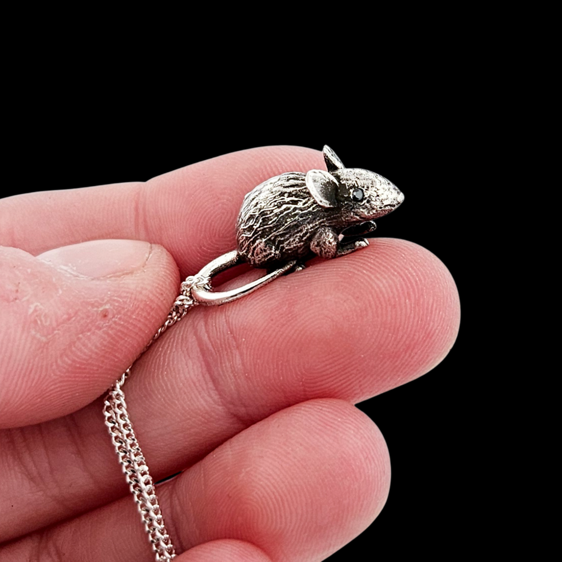 Rat with Gemstone Eyes Pendant Sterling Silver - Inchoo Bijoux