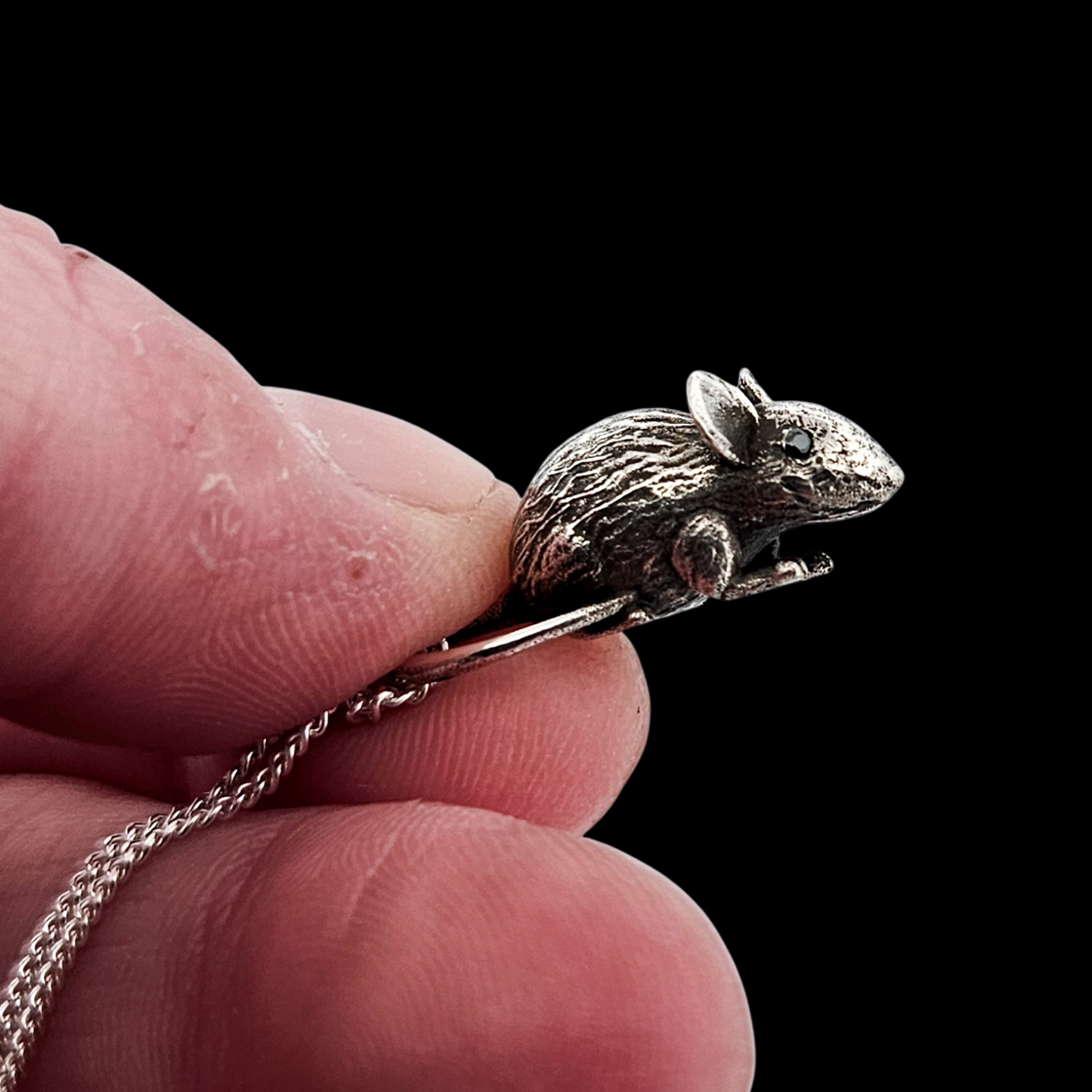 Rat with Gemstone Eyes Pendant Sterling Silver - Inchoo Bijoux