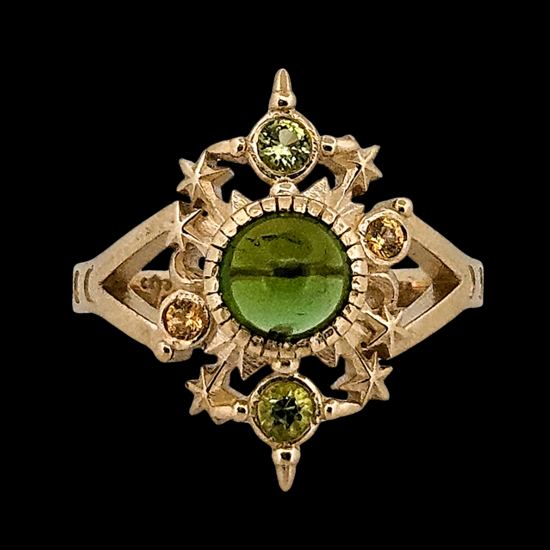 Alignement Ring - Gold, Green Tourmaline, Peridot and Yellow Sapphires - Inchoo Bijoux