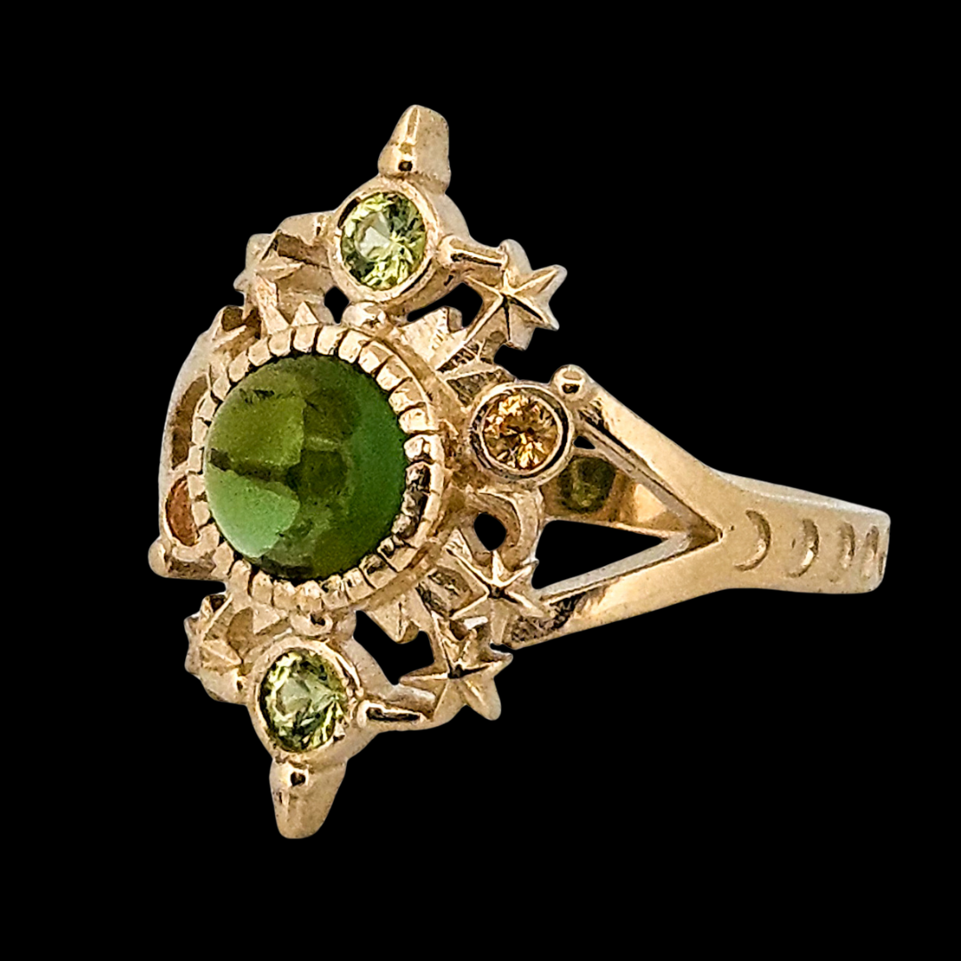 Alignement Ring - Gold, Green Tourmaline, Peridot and Yellow Sapphires - Inchoo Bijoux