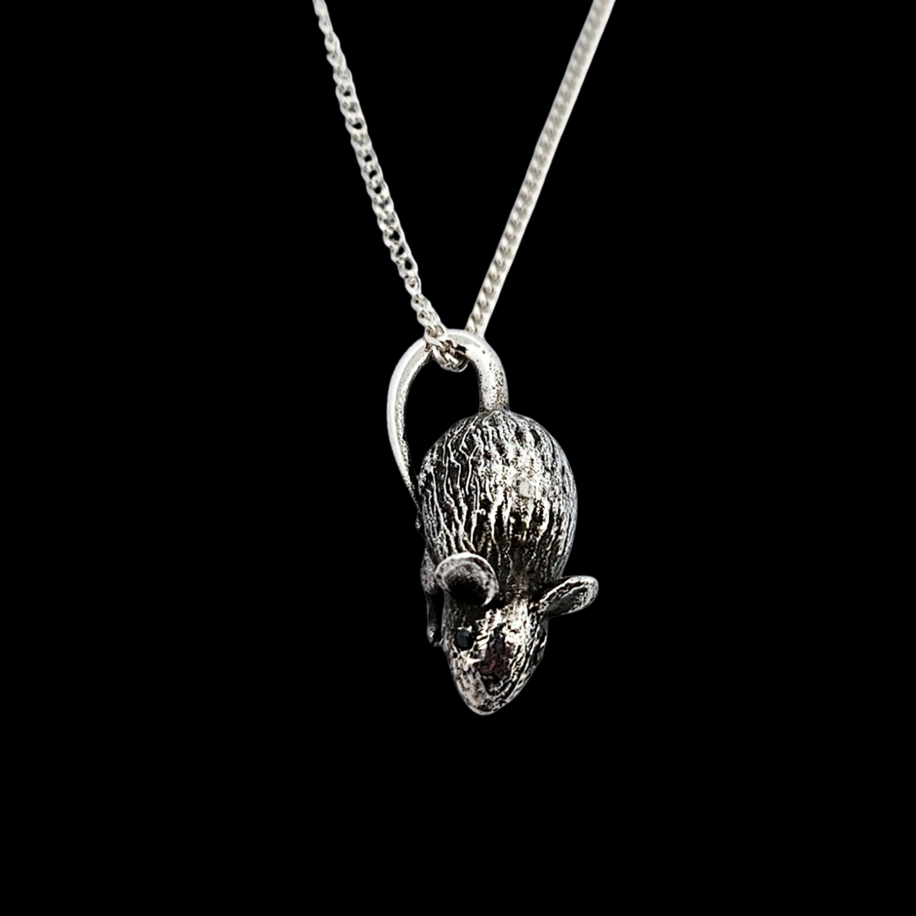 Rat with Gemstone Eyes Pendant Sterling Silver - Inchoo Bijoux
