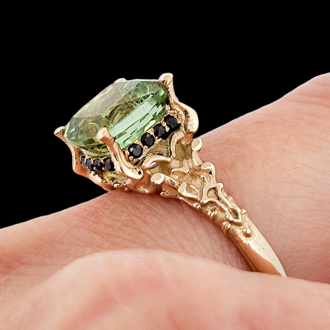 Death and Disco Gold Ring N2 - Green Tourmaline & Black Diamonds - Inchoo Bijoux