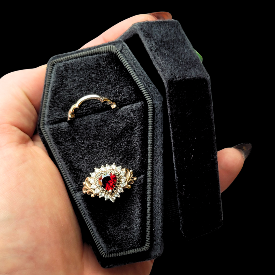 Black Coffin Velvet Ring Box - Inchoo Bijoux