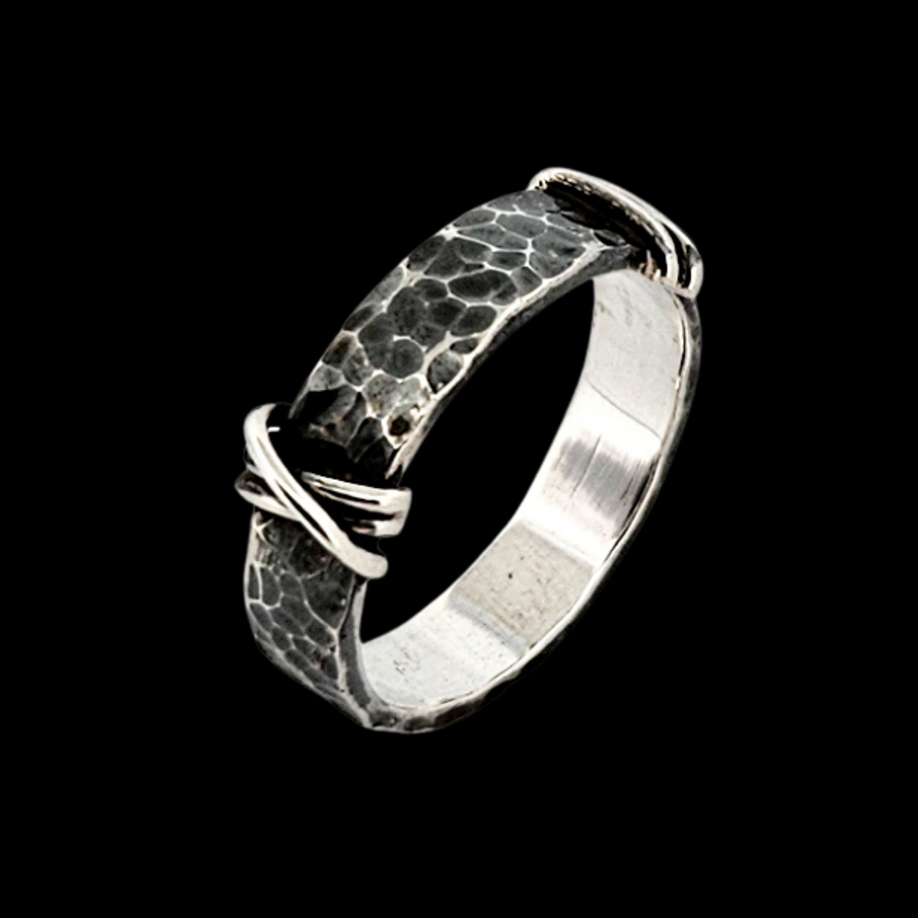 5mm Hammered Silver Mens Wedding Band Ring - Inchoo Bijoux