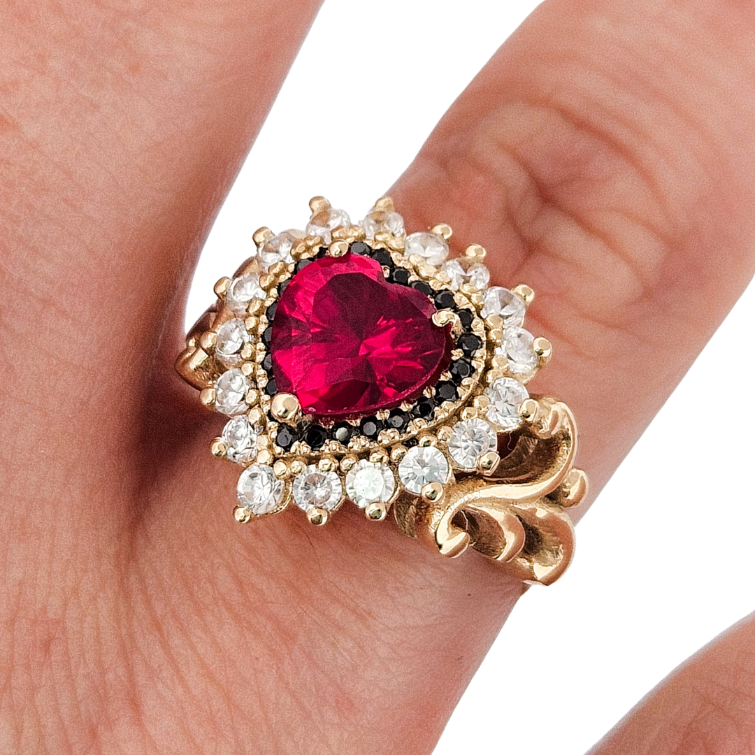 Immaculate Sacred Heart Ring - Gold, Garnet and Diamonds - Inchoo Bijoux
