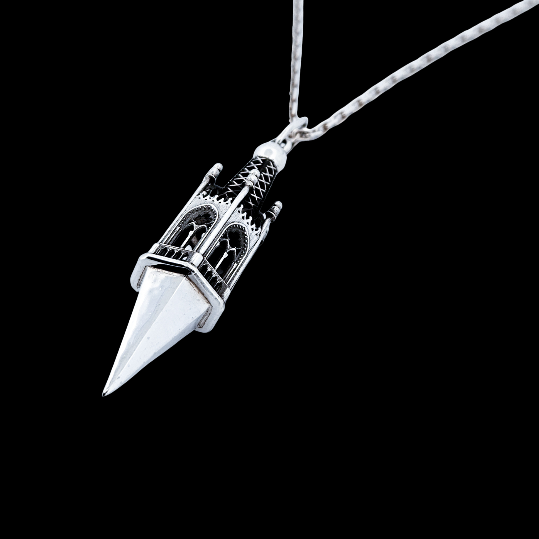 Gothic Tower Pyramid Pendant Necklace Sterling Silver - Inchoo Bijoux