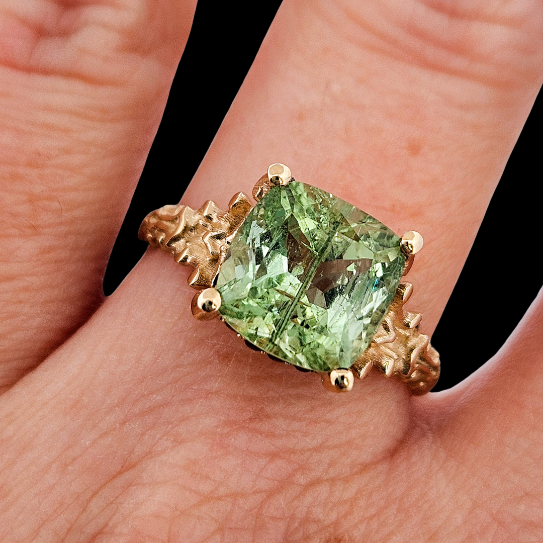 Death and Disco Gold Ring N2 - Green Tourmaline & Black Diamonds - Inchoo Bijoux