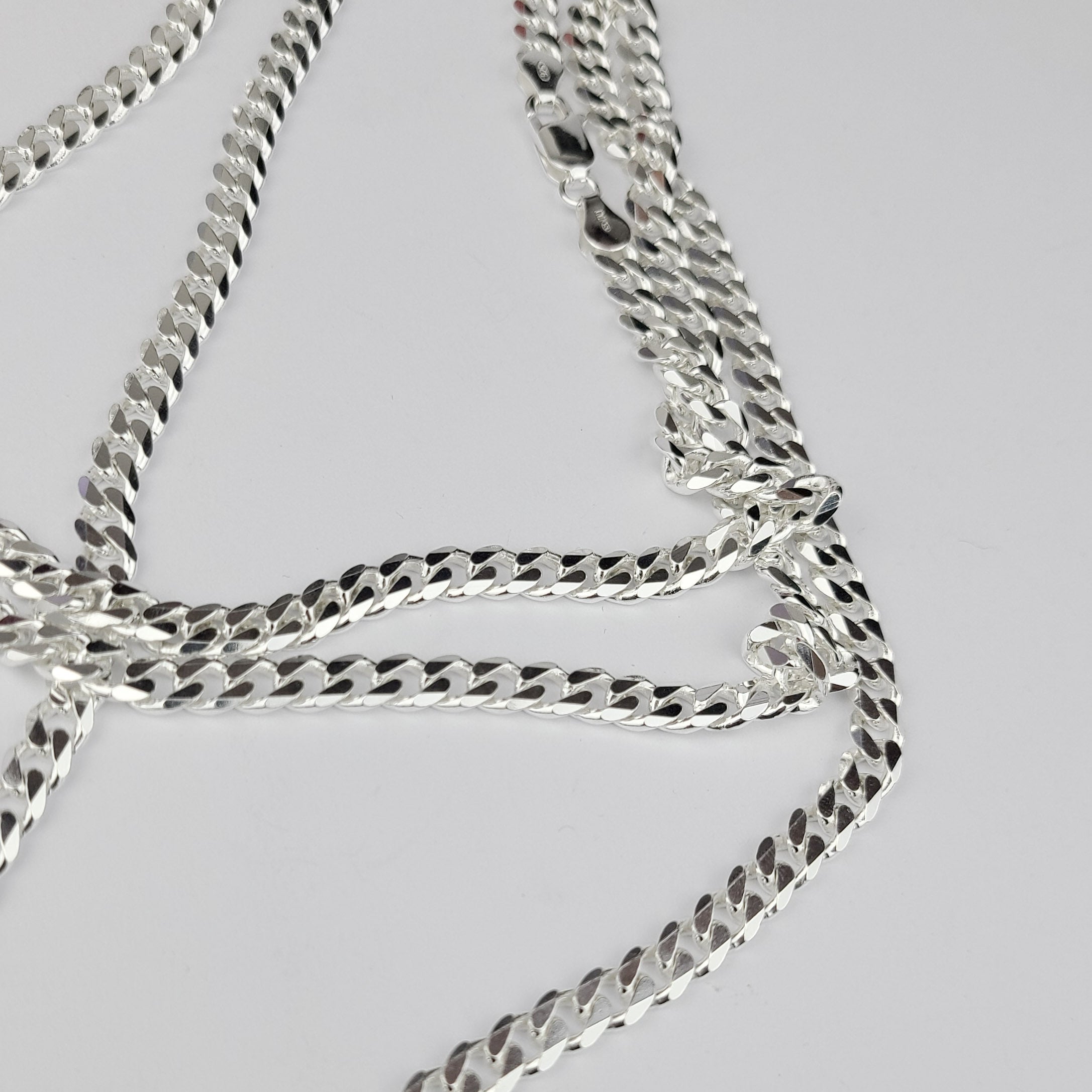 Wide 4.3mm Faceted Flat Curb Chain Necklace in Sterling Silver