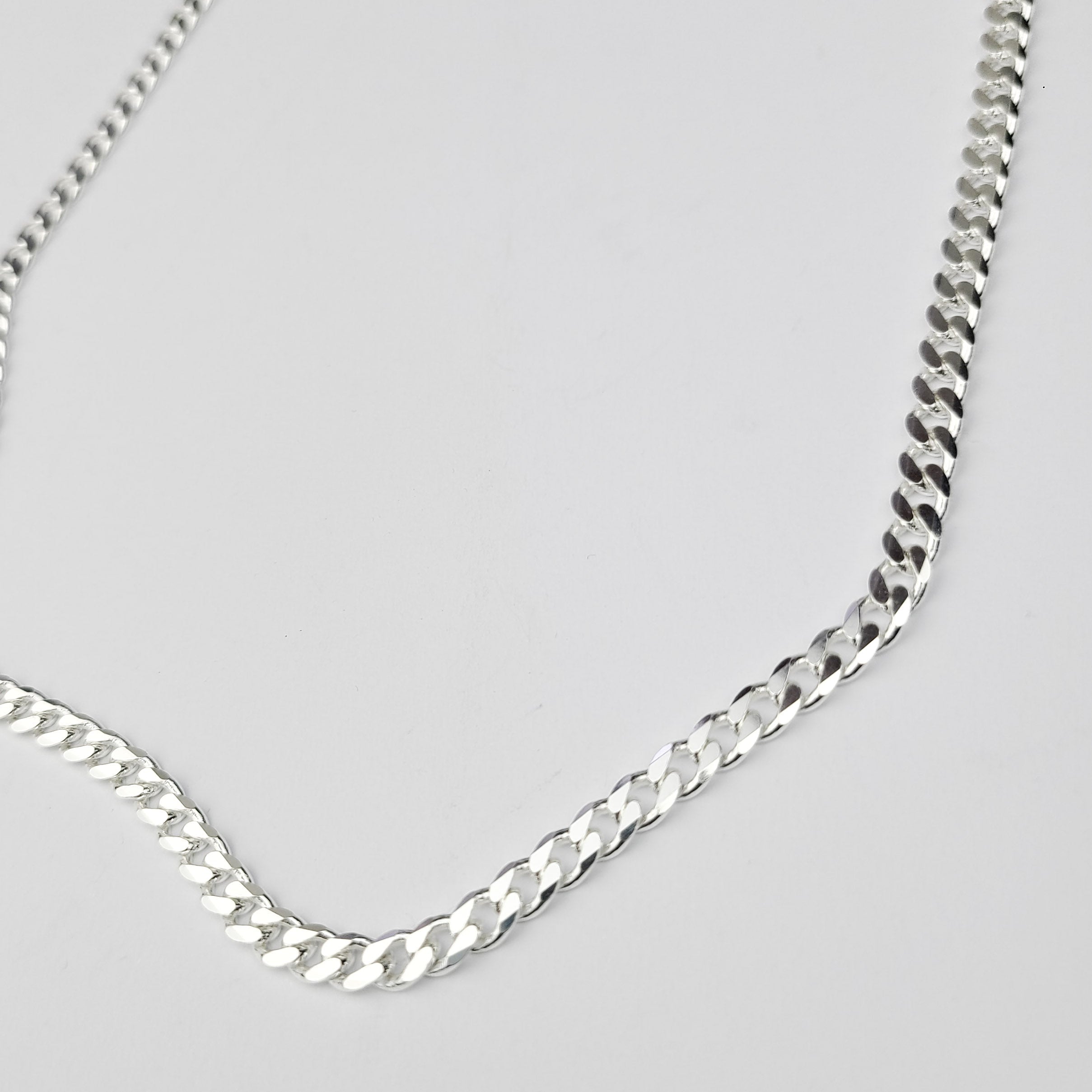 Wide 4.3mm Faceted Flat Curb Chain Necklace in Sterling Silver