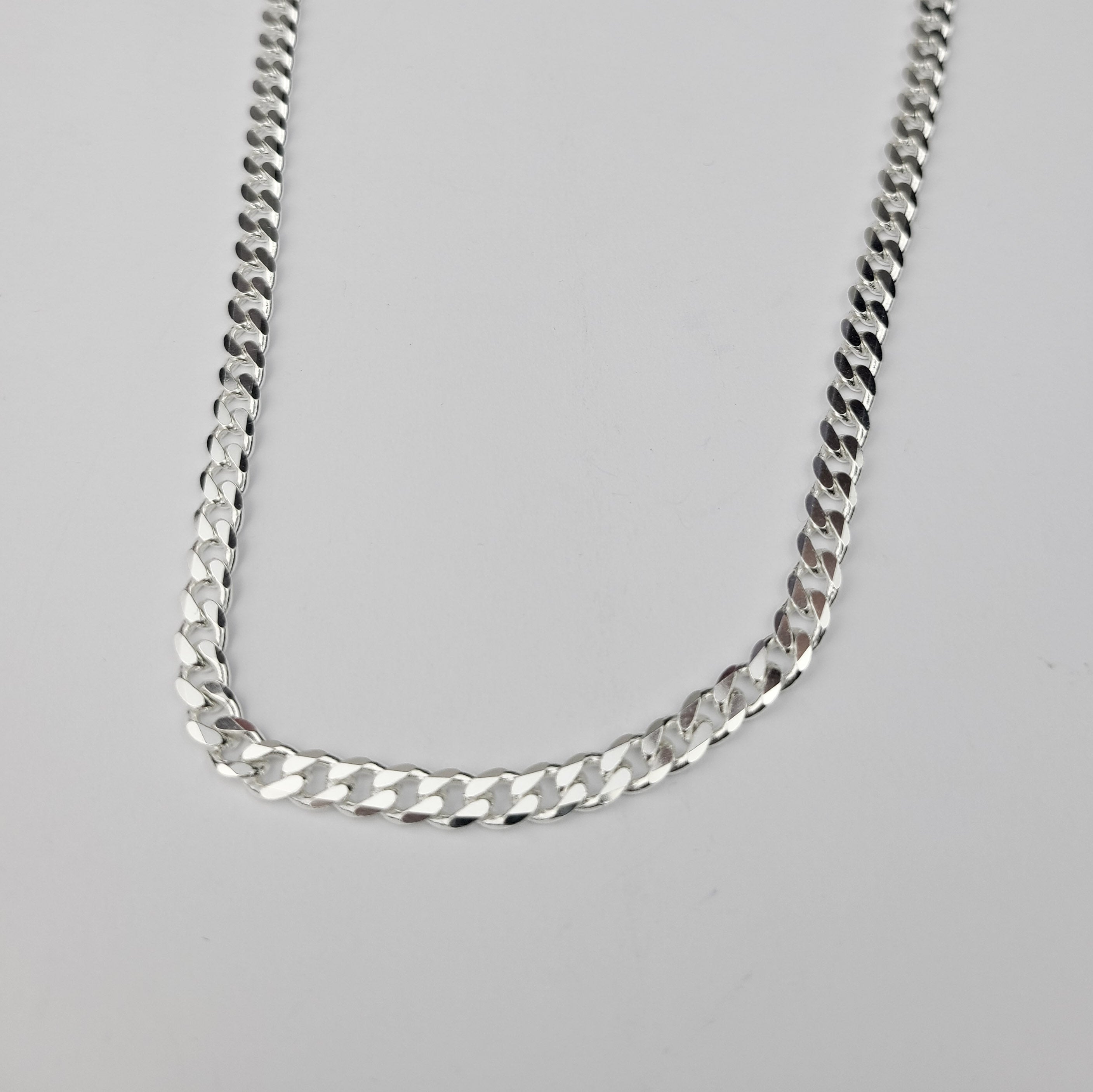 Wide 4.3mm Faceted Flat Curb Chain Necklace in Sterling Silver