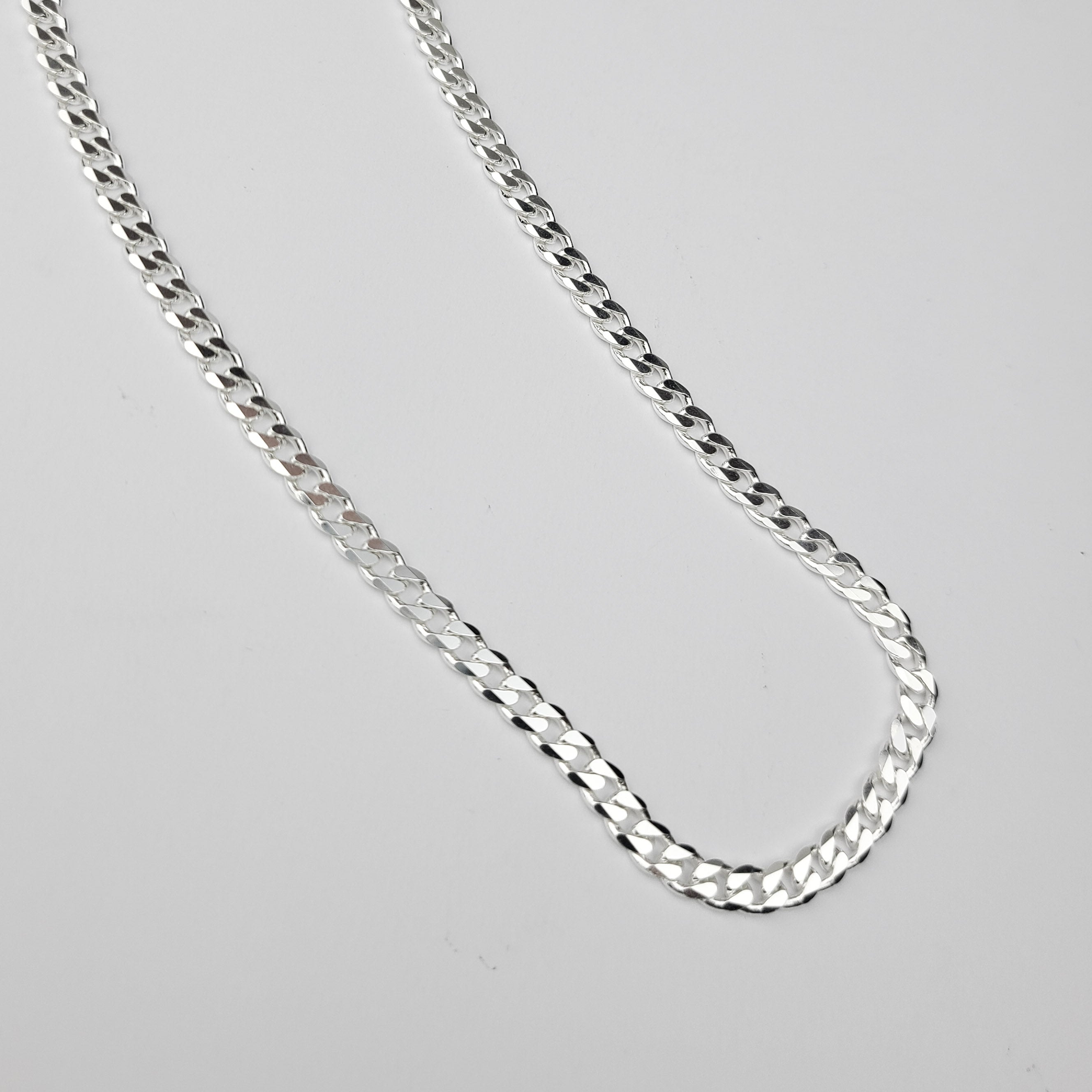 Wide 4.3mm Faceted Flat Curb Chain Necklace in Sterling Silver