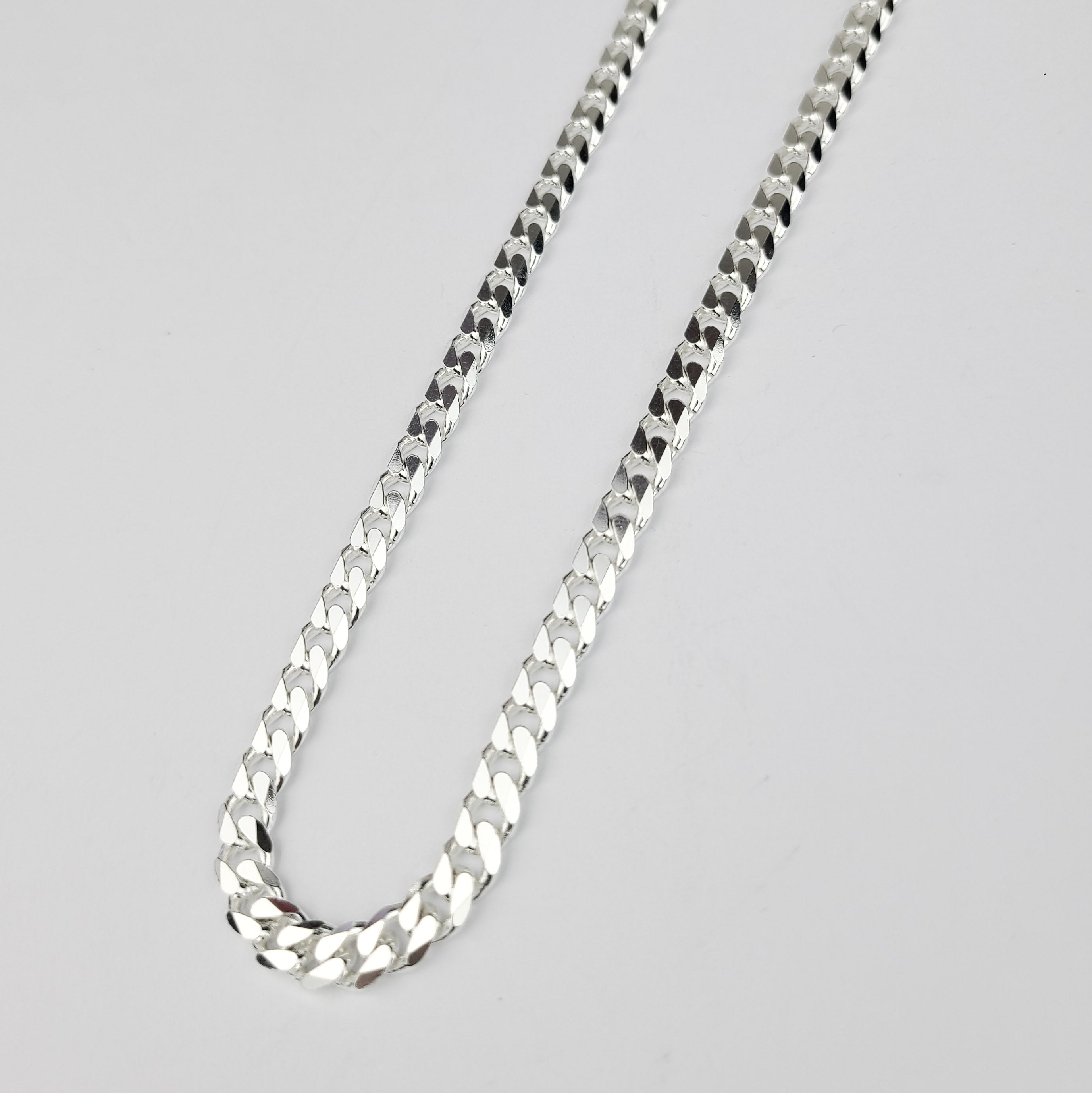 Wide 4.3mm Faceted Flat Curb Chain Necklace in Sterling Silver