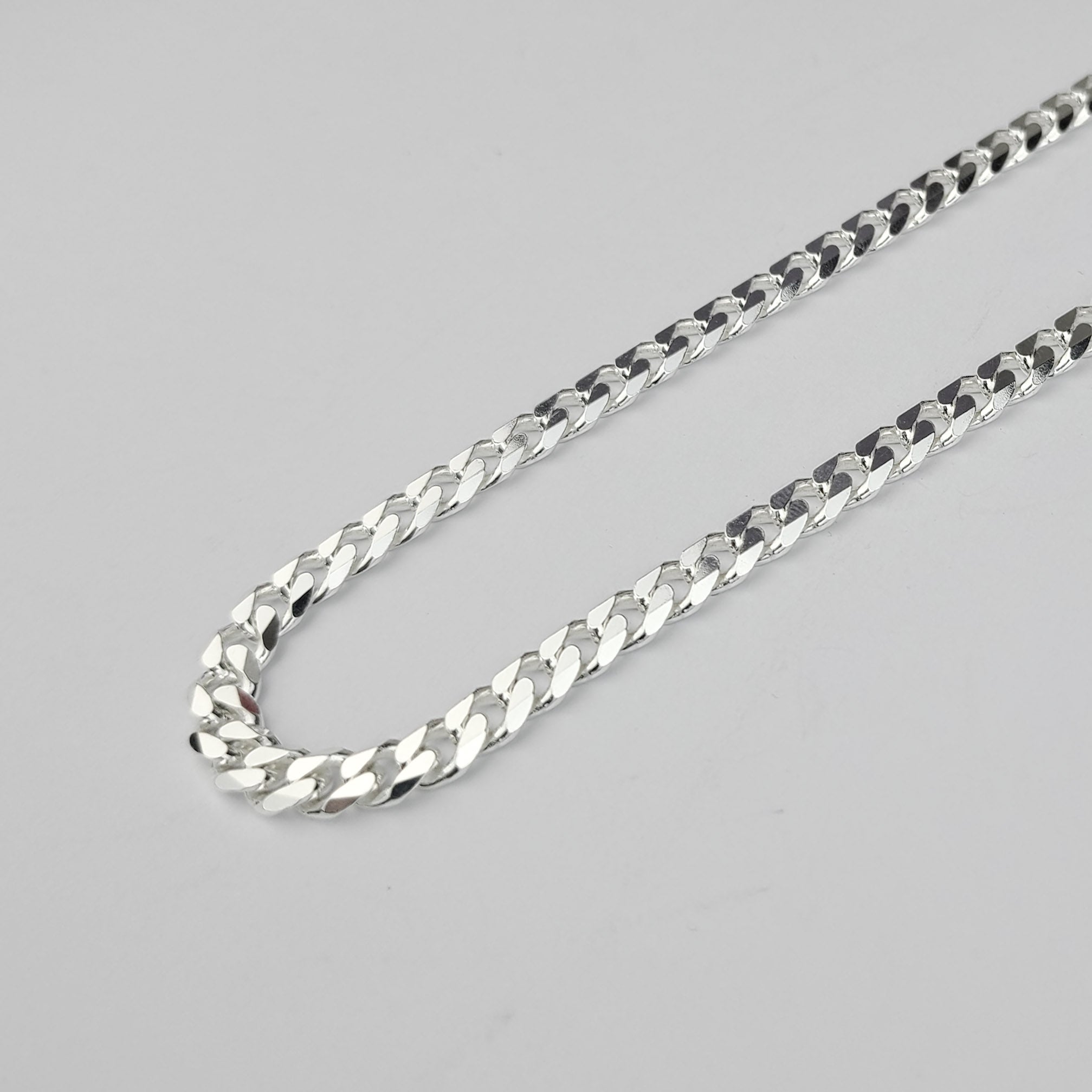 Wide 4.3mm Faceted Flat Curb Chain Necklace in Sterling Silver