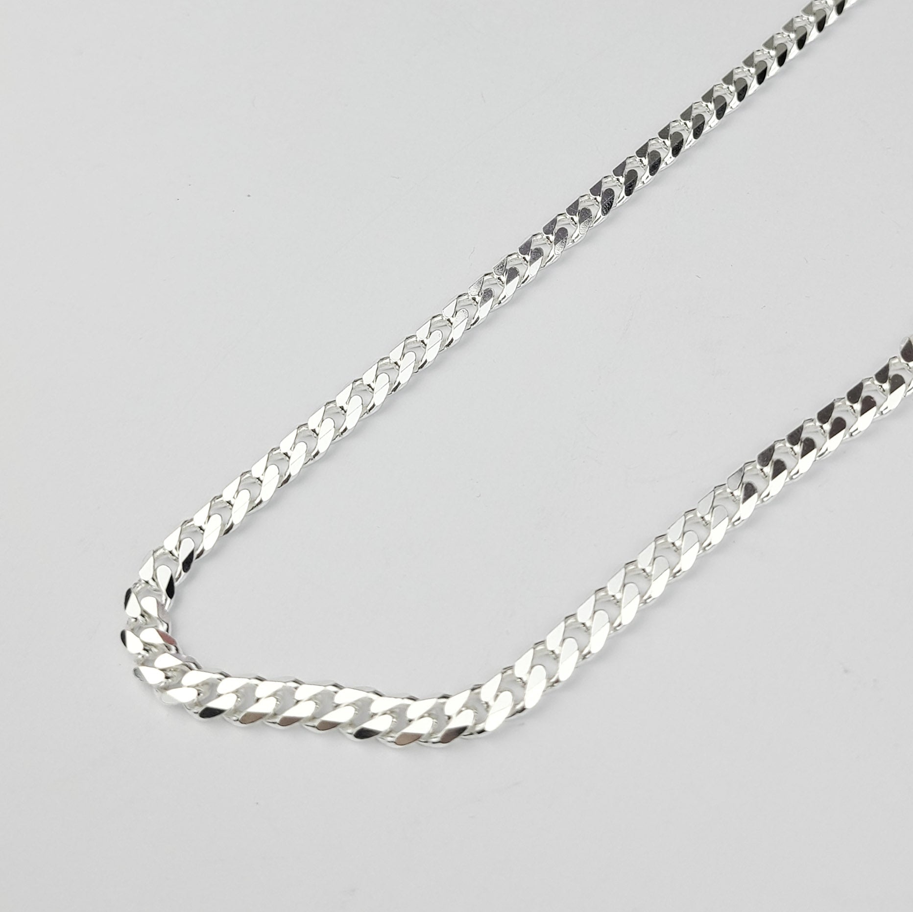 Wide 4.3mm Faceted Flat Curb Chain Necklace in Sterling Silver