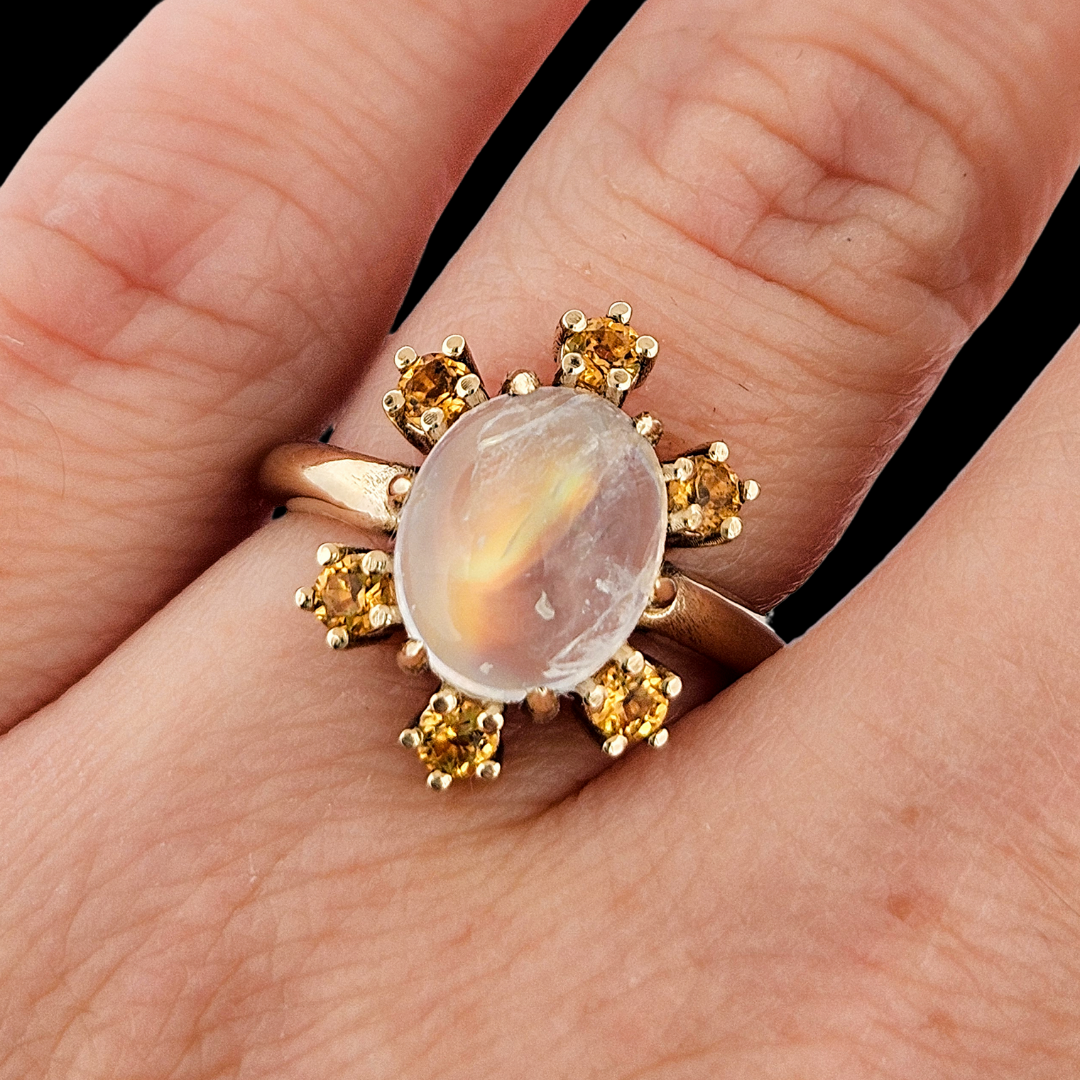 Celestial Glow Ring - Gold, Moonstone Labradorite and Yellow Sapphires - Inchoo Bijoux