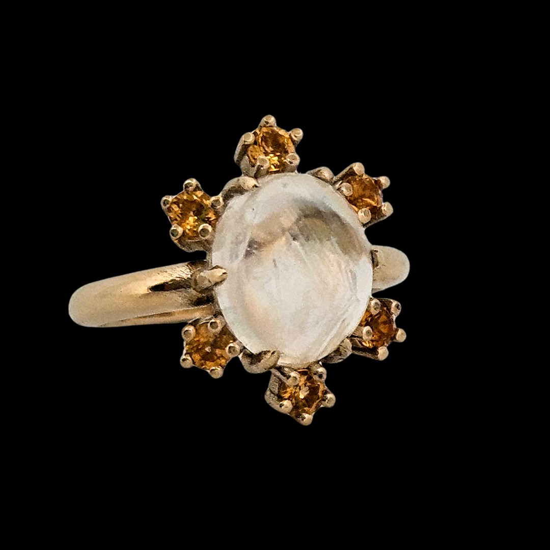 Celestial Glow Ring - Gold, Moonstone Labradorite and Yellow Sapphires - Inchoo Bijoux