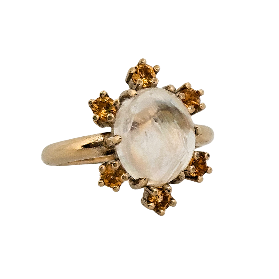 Celestial Glow Ring - Gold, Moonstone Labradorite and Yellow Sapphires - Inchoo Bijoux