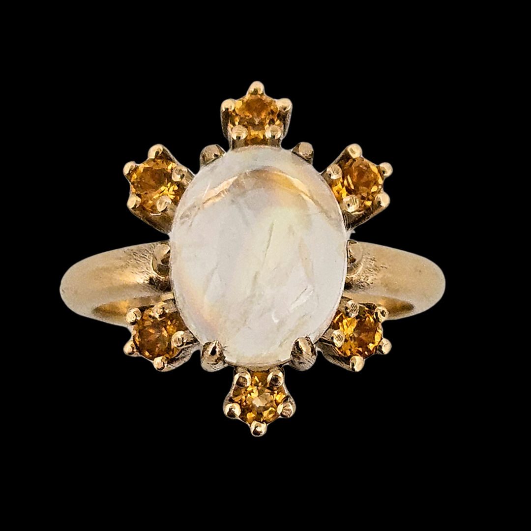 Celestial Glow Ring - Gold, Moonstone Labradorite and Yellow Sapphires - Inchoo Bijoux