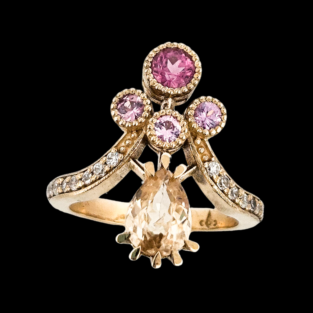 Antique Pear Ring - Gold, Color Change Garnet, Sapphire - Inchoo Bijoux